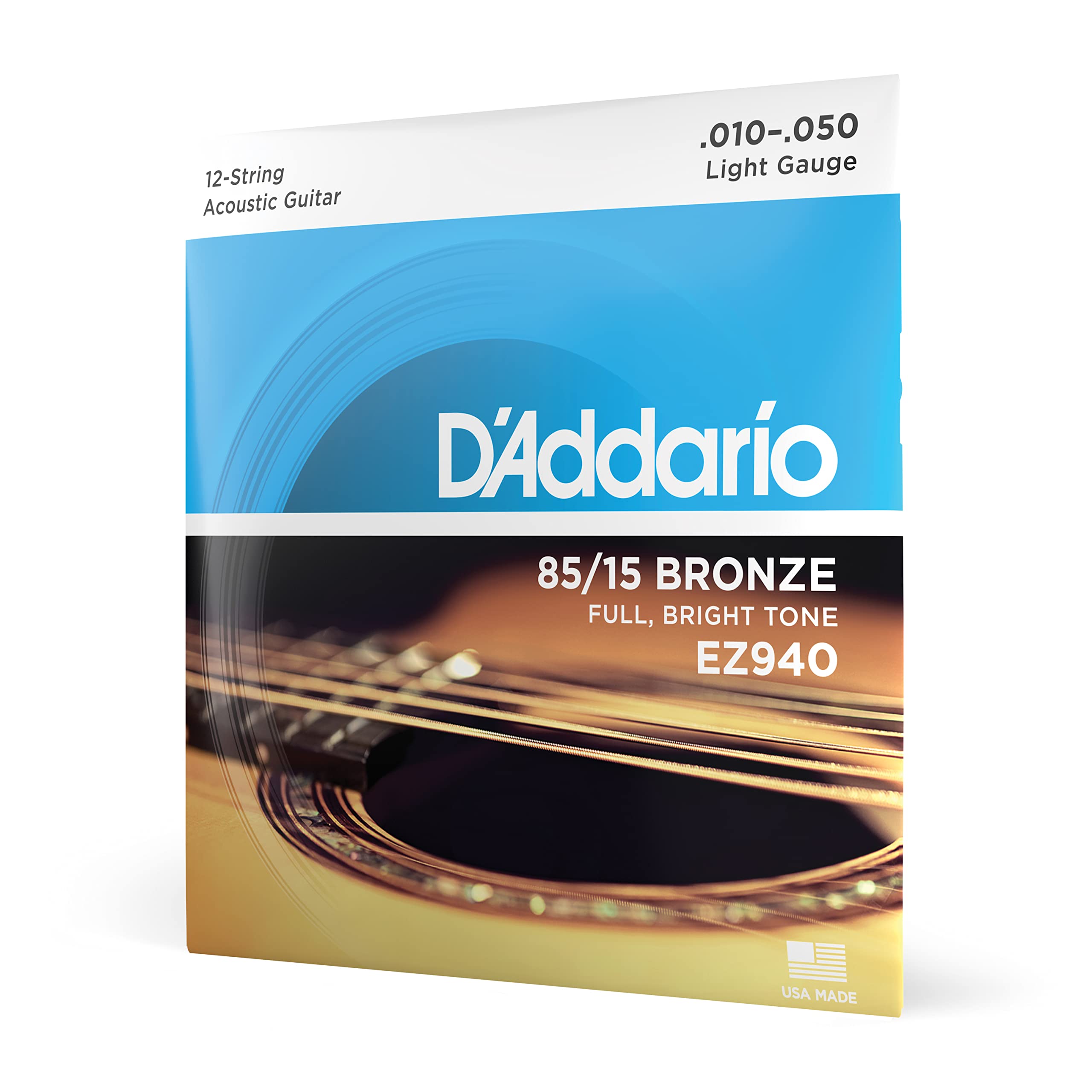 رشته‌های گیتار D'Addario - رشته‌های گیتار آکوستیک - برنز 85/15 - برای گیتار 12 رشته ای - صدای پر، روشن - EZ940-12-رشته، نور، 10-47 12-رشته، نور، 10-47 12-رشته، نور، 10-47