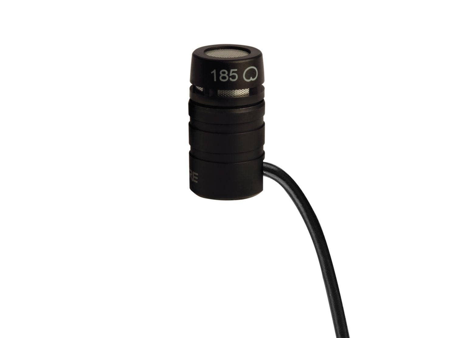 میکروفون لاوالیه کاندنسر Shure WL185 با الگوی قطبی کاردیوید و متصل کننده TA4F/TQG برای استفاده با سیستم‌های بی‌سیم Shure، رنگ مشکی