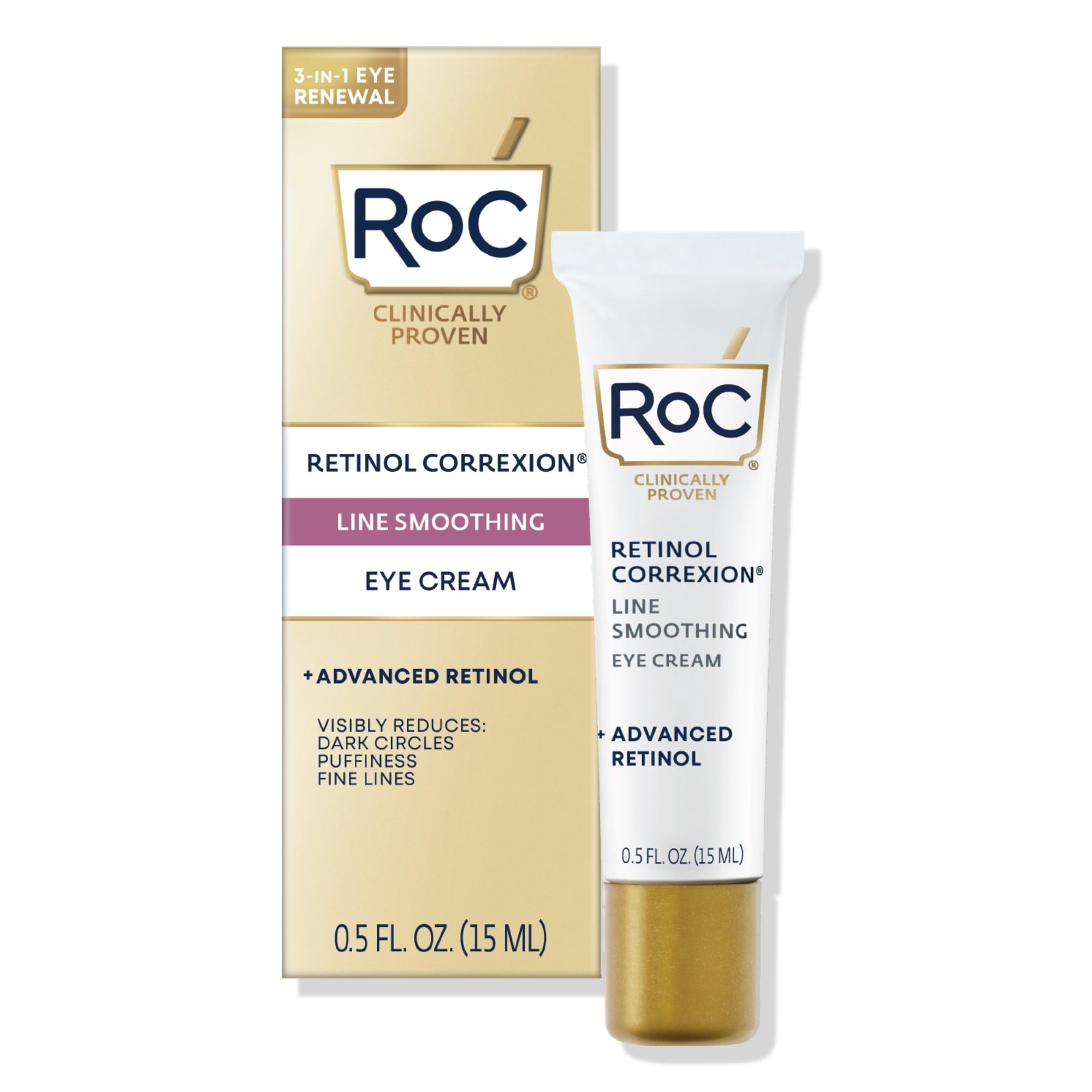 کرم چشم ضد پیری RoC Retinol Correxion برای چین‌وچروک‌ها، خطوط چشم‌گربه‌ها، حلقه‌های تیره و پف کردگی.5 فلزی. اونس