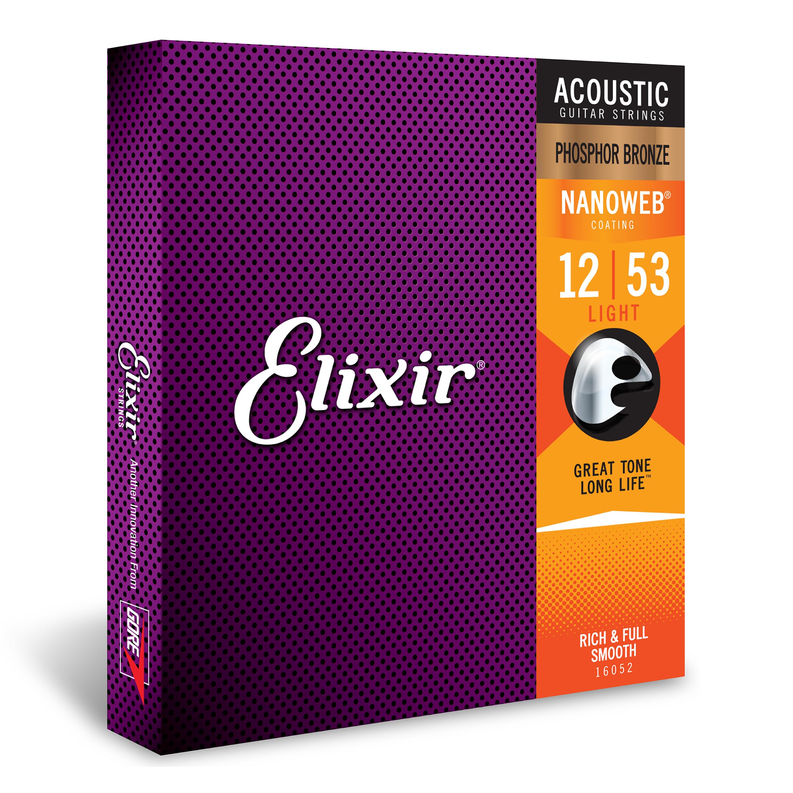 Elixir 16052 رشته های چنگ نیکل 16052 فسفری برنز، گیتار آکوستیک با پوشش نانووب، نور (.012-.053) بسته تکی رشته های گیتار نور (.012-.053)