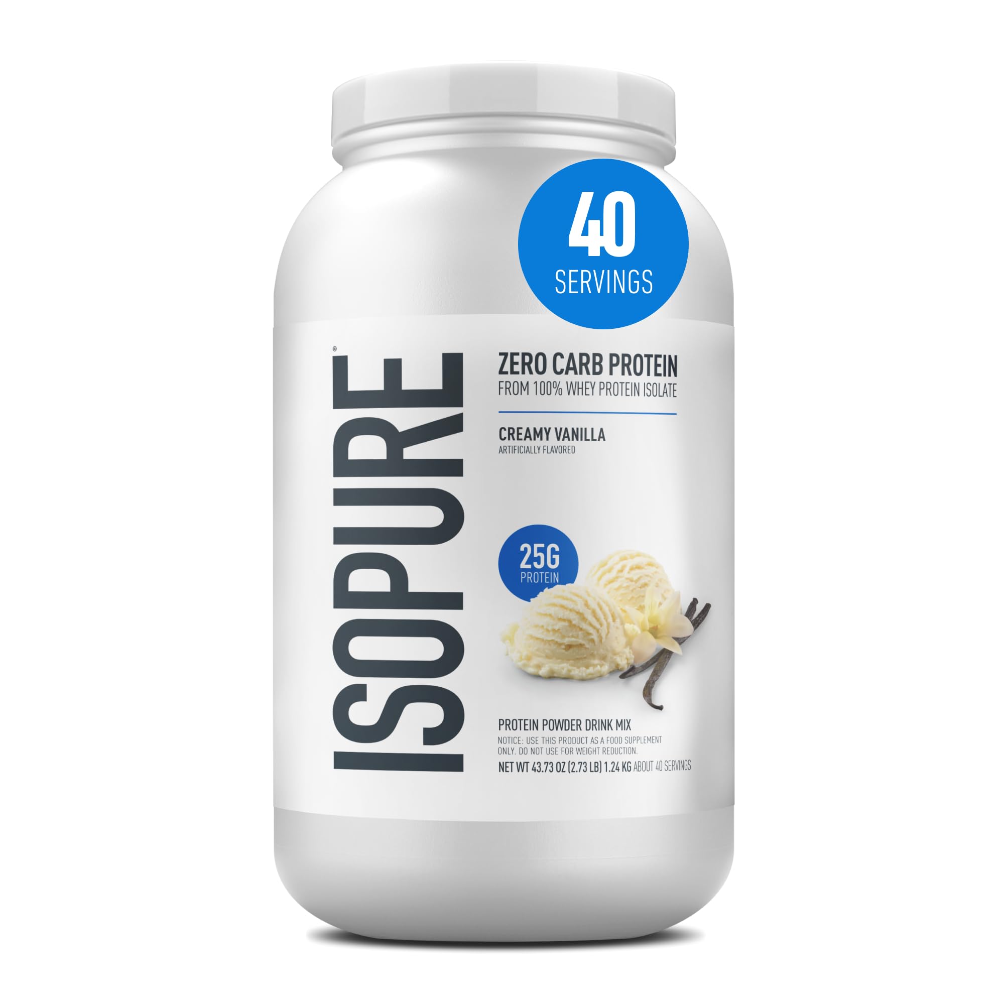Isopure Zero Carb Whey Protein Isolate Powder with Vitamin C & Zinc for Immune Support, 25g Protein, & Keto Friendly - Creamy Vanilla, 3 Lbs,41 Servings (1.36 KG)