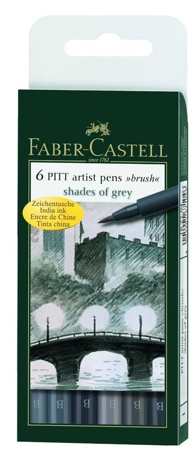 مجموعه قلم Faber-Castell Pitt Artist B - بسته‌ی ۶ عدد (بسته‌ی ۱ عدد) Pitt Artist قلم براش - کیف رنگ‌های خاکستری