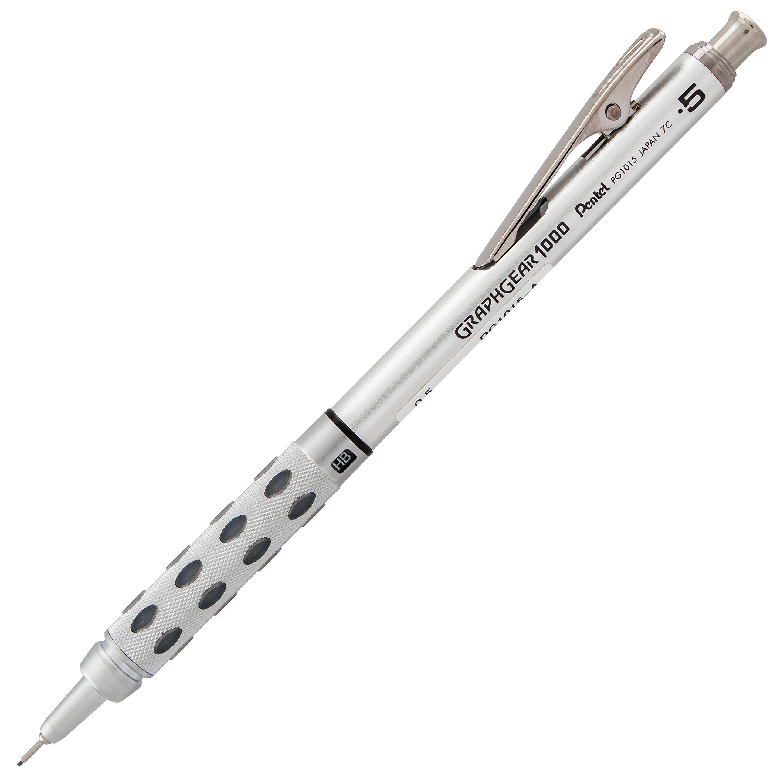 مداد مکانیکی Pentel GraphGear 1000، (0.5 میلیمتر)، بشقاب سیاه، 1 عدد (PG1015A)، خاکستری فلزی