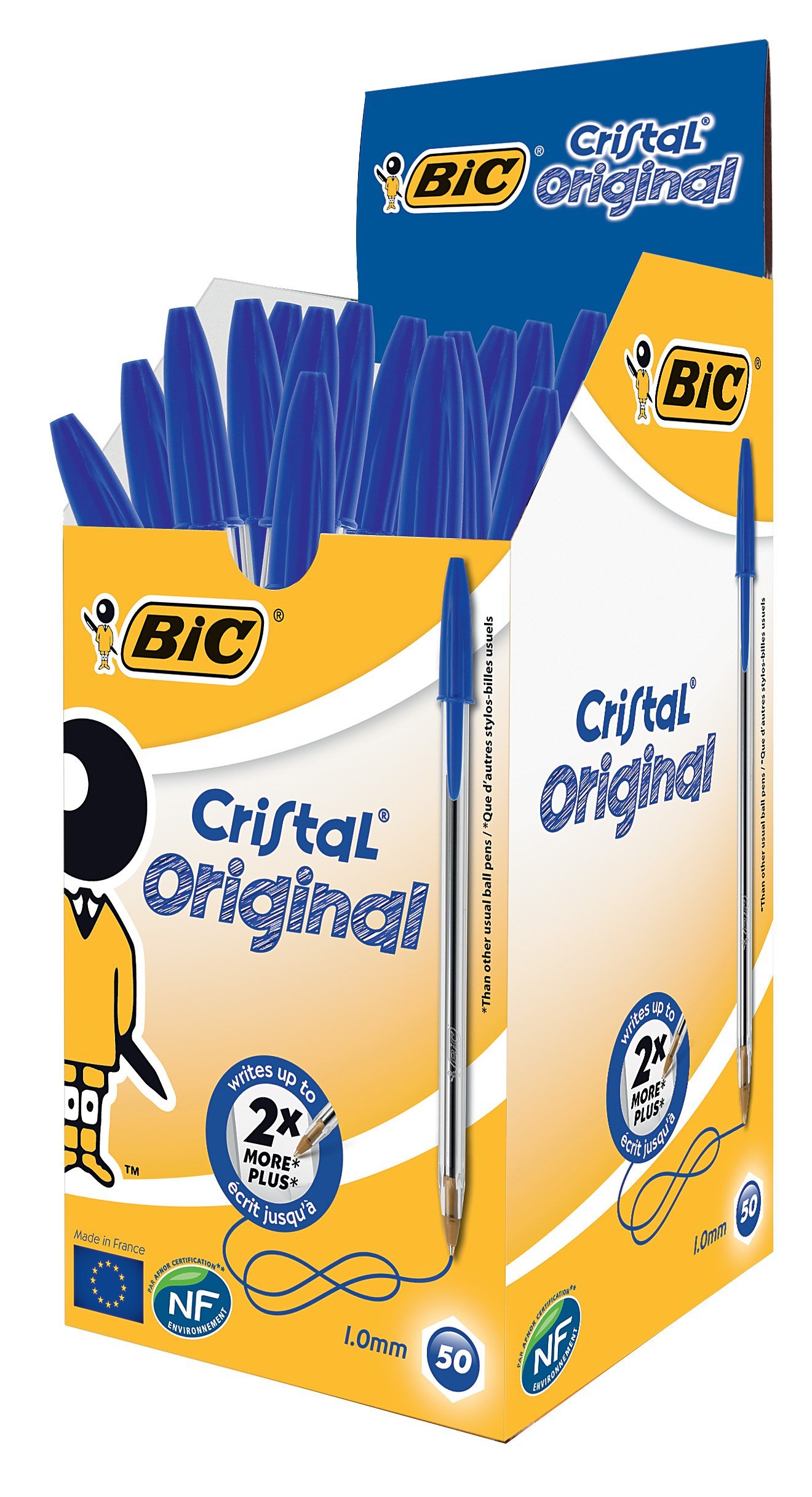 قلم ژله ای بولپوینت اصلی BIC Cristal با نوک متوسط ​​(1.0 میلیمتر)، جعبه 50 عددی (آبی)