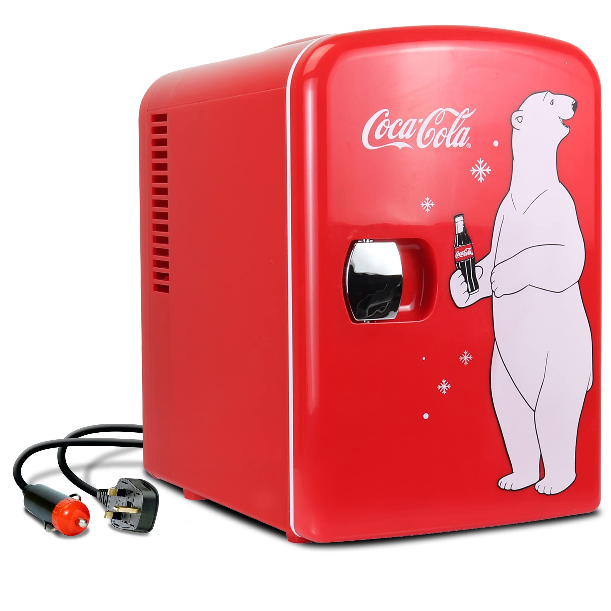 یخچال کوکاکولا 4 لیتری با 6 عدد بسته، یخچال مینی قابل حمل، خنک کننده/گرم کننده، یخچال شخصی کوچک برای مواد خوراکی، نوشیدنی‌ها، محصولات مراقبت از پوست، با سرند 12 ولت و کورد AC، لوازم جانبی برای اتاق کودک، منزل، دفتر کار، سفر با ماشین، Pepsi، خرس قطبی، قرمز KWC4B