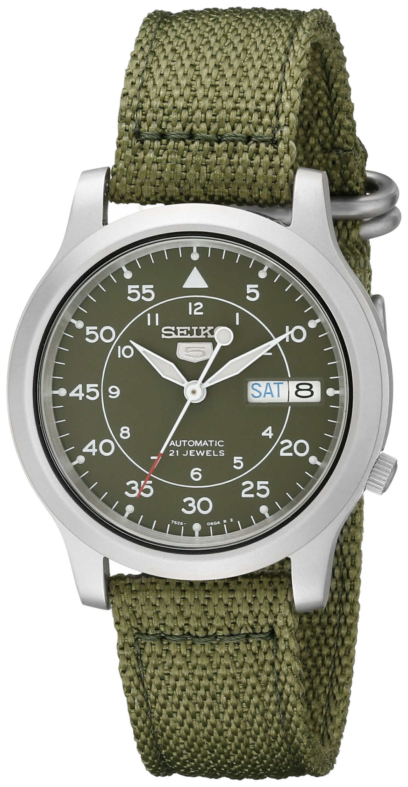 ساعت اتوماتیک مردانه Seiko با نمایشگر آنالوگ و بند پارچه‌ای مدل SNK805K2، سبز، 37 میلی‌متر