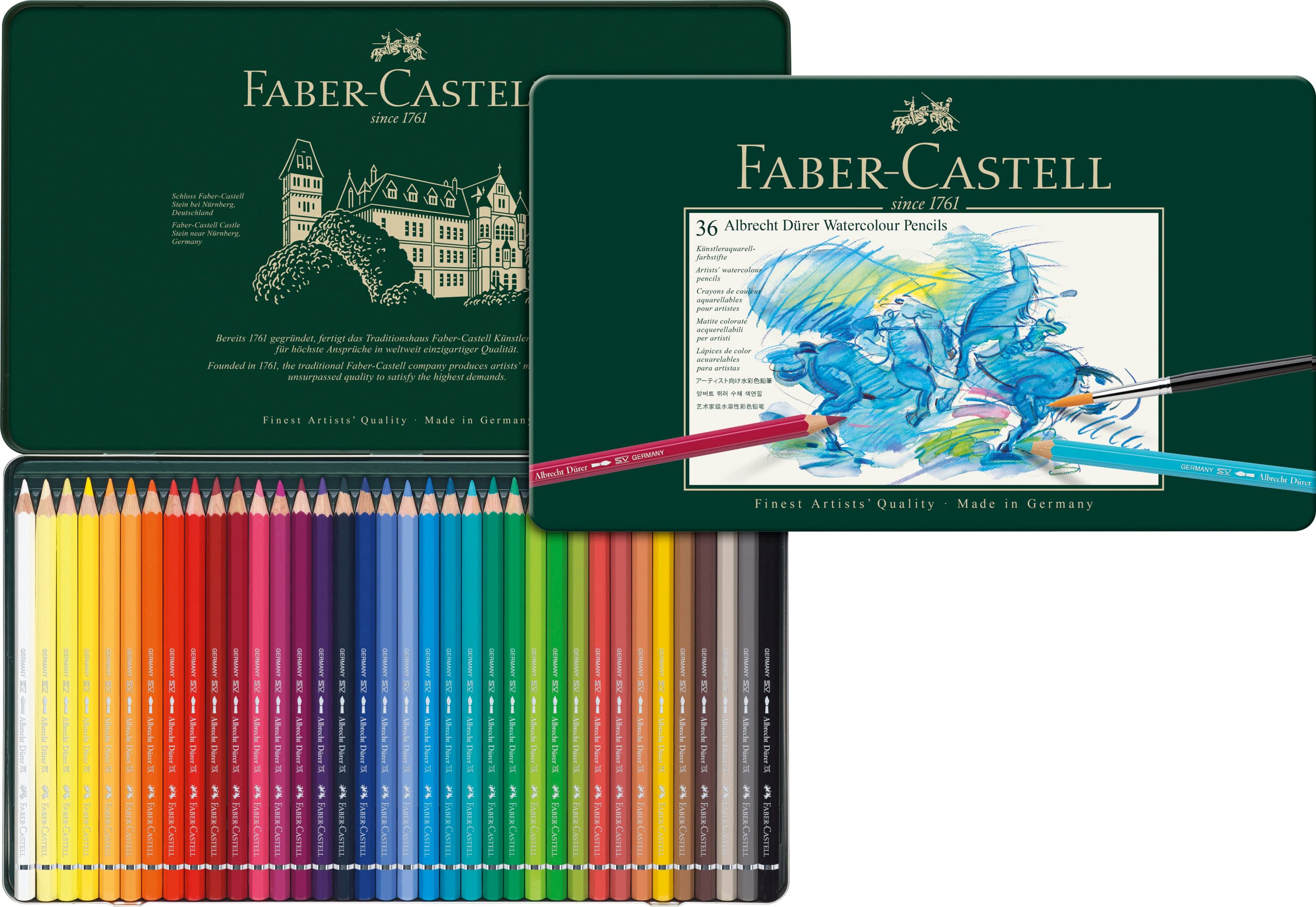 مداد رنگ آبی هنری Faber Castell Albrecht Durer با 36 رنگ در یک تین صاف، چندرنگ، FC117536، تین 36 عددی