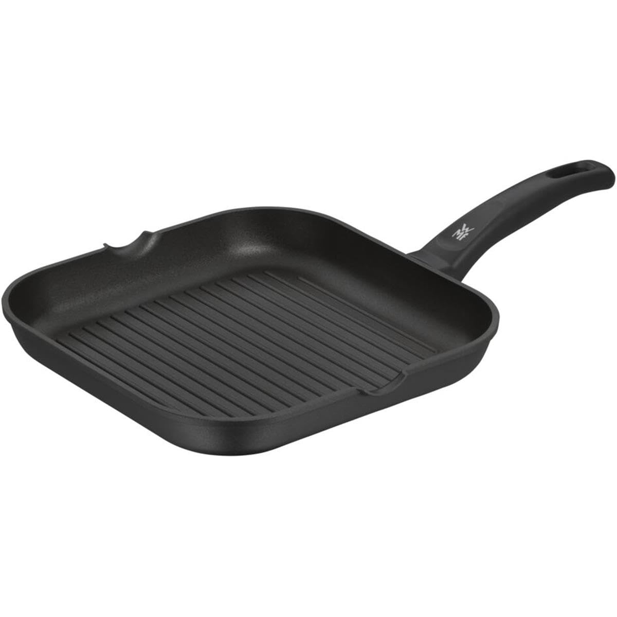 تابه گریل WMF 27x27 سانتی‌متر با سرریز، با پوشش آلومینیوم، تابه استیک ایده‌آل برای سرخ‌کردن خوش‌طعم، تابه مربع با دسته پلاستیکی