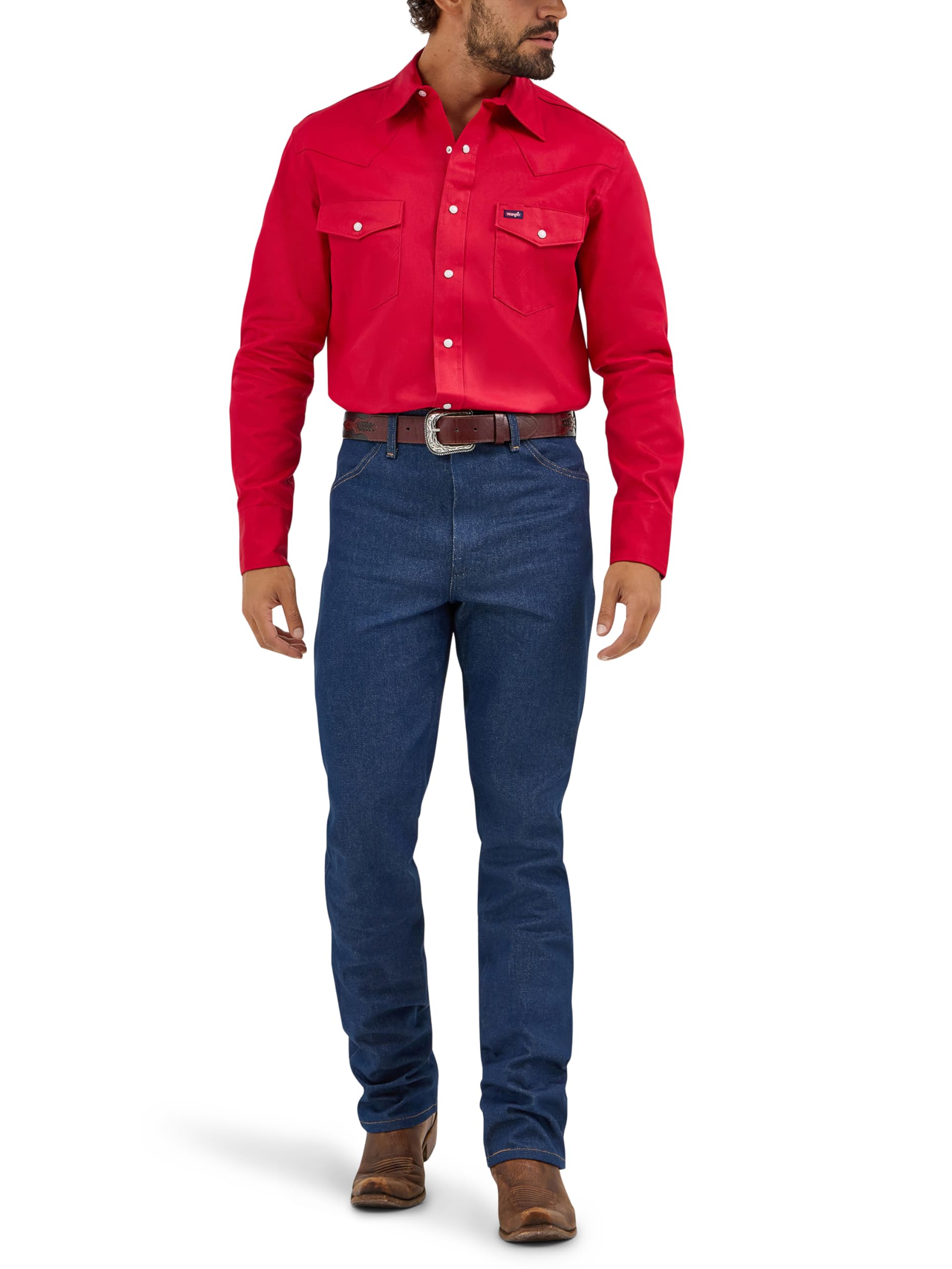 پیراهن کاری با فینیش محکم و آستین بلند و کله‌ای طراحی شده برای مردان Wrangler Cowboy Cut Western Long Sleeve Snap Work Shirt. (بسته ۱ عددی) سایز ۳XL رنگ قرمز