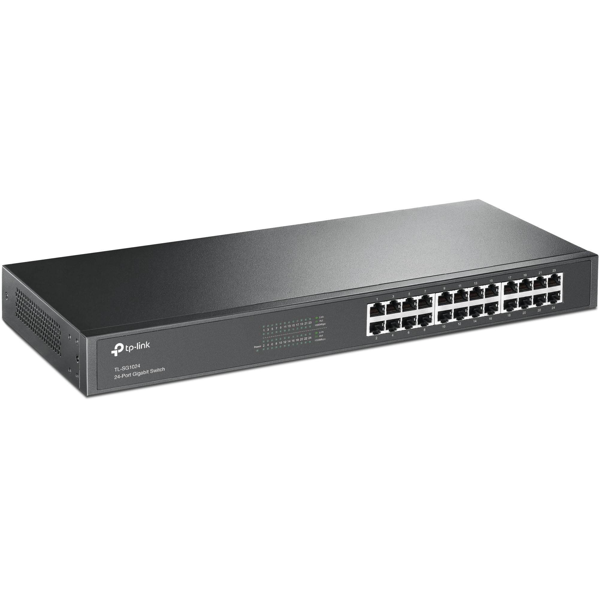 سوییچ اترنت جیگابیت ۲۴ پورت TP-Link | Plug and Play | بدنه فلزی مقاوم با پورت‌های تمام شده | نصب روی رک | بدون فن | تکنولوژی کم مصرف انرژی | بدون مدیریت (TL-SG1024) ۲۴ پورت جیگابیت | نصب روی رک