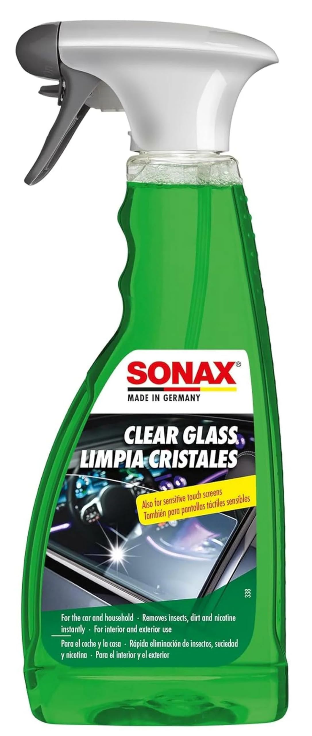 استرال! شستشوی شیشه‌ای صاف Sonax 500 میلی‌لیتر - شستشوی شیشه‌ای خودرو برای پنجره‌های خودرو، پرده‌های جلو، فنرهای آفتابی و آینه‌ها، کثیفی، چربی و زغال‌سیگار را پاک می‌کند، عطر تازه 500 میلی‌لیتر