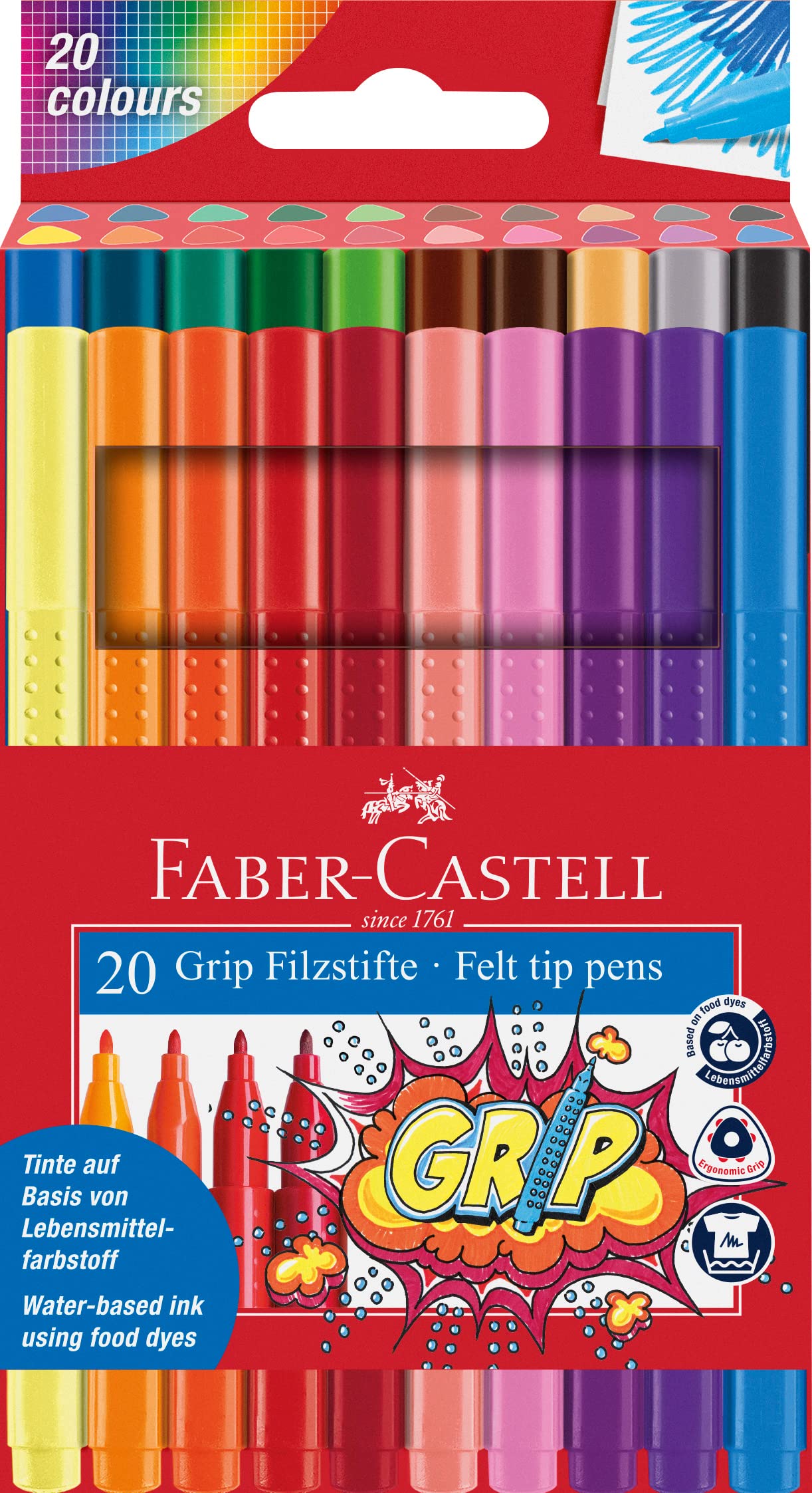 خودکار فلزی Faber-Castell Grip Pen با 20 رنگ در یک کیف 30 عدد نقاشی GRIP - 20 رنگ