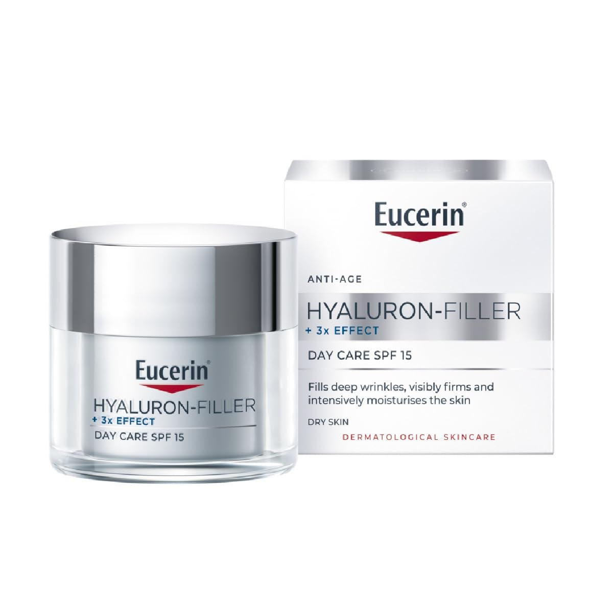 کرم روزضدپیری چهره Eucerin Hyaluron Filler با اسید هیالورونیک، چین و چروک‌های عمیق را پر کننده می‌کند، حفاظت از UVA و UVB، SPF 15، مرطوب‌کننده برای پوست خشک، 50 میلی‌لیتر