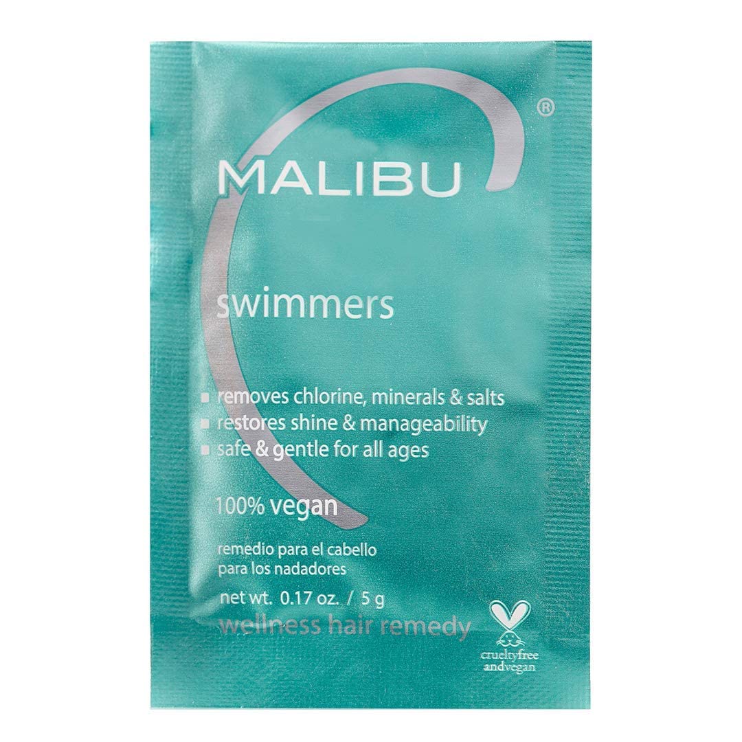 Malibu C Swimmers Wellness Hair Remedy به جلوگیری و حفاظت از انحراف رنگ مو ناشی از کلر و عناصر استخر کمک می‌کند. مجموعه ویتامین C مرطوب کننده برای موهای سالم‌تر، 5 گرم 1 عدد (بسته 1 عدد)