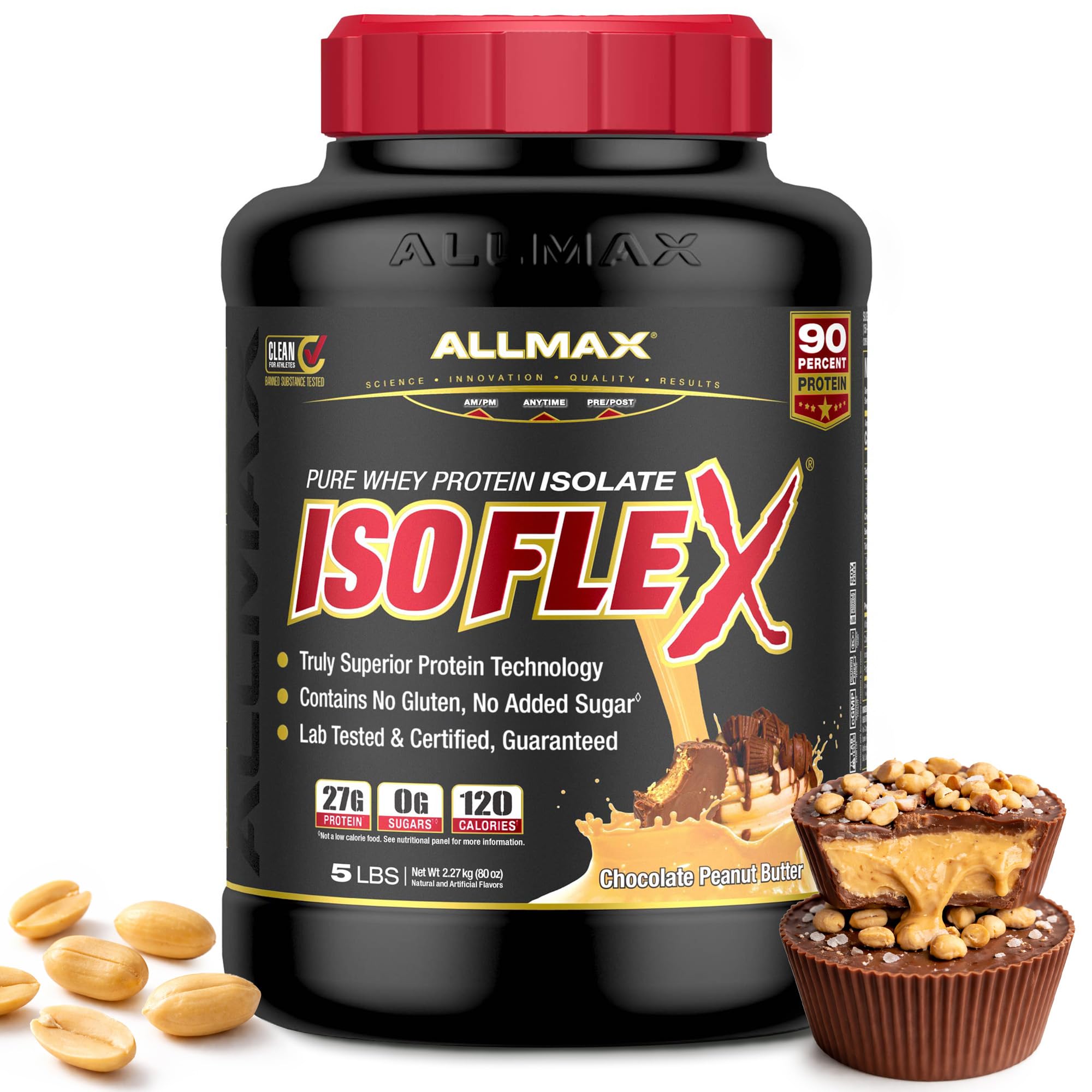ALLMAX تغذیه، ایزوفلکس، پروتئین وی پی ISO (فیلتراسیون ذرات یون شارژ شده)، شکلات بادام زمینی، 5 پوند (2.27 کیلوگرم) بادام زمینی شکلات 2.27 کیلوگرم (بسته‌ای 1 عدد)