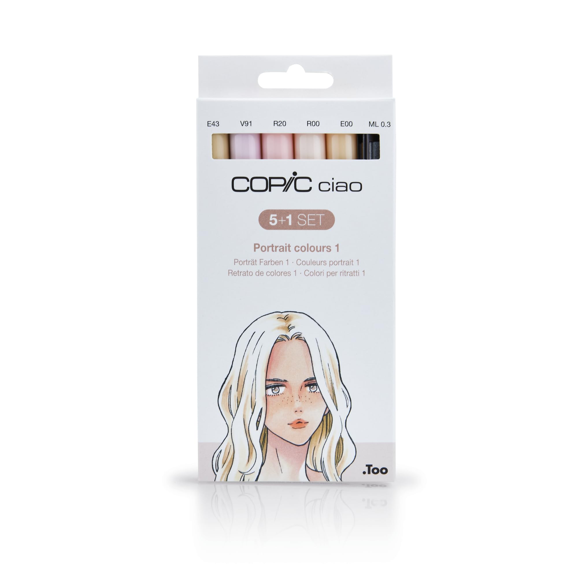 ست COPIC ciao 5+1 پوست رنگ‌ها 
مجموعه COPIC Ciao شامل مداد نشانگر - پوست رنگ‌ها (بسته‌ای از ۵)/ خودکار مالتی‌لاینر