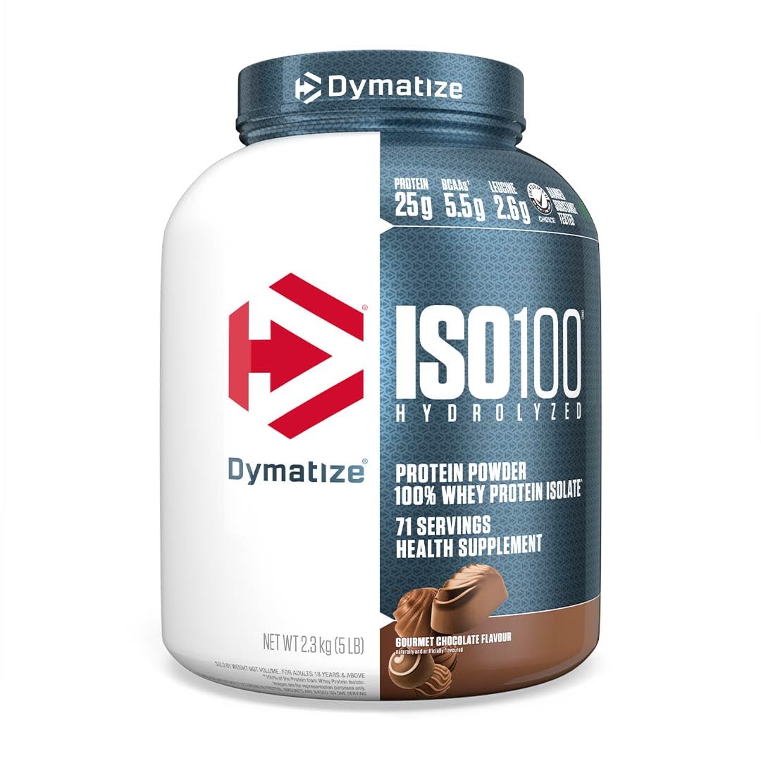 پودر پروتئین هیدرولیز شده Dymatize ISO100، پروتئین ایزوله وی 100٪، 25 گرم پروتئین، 5.5 گرم BCAAs، بدون گلوتن، جذب سریع، هضم آسان، شکلات لذیذ، 5 پوند شکلات 71 سرویس (بسته 1 عدد)