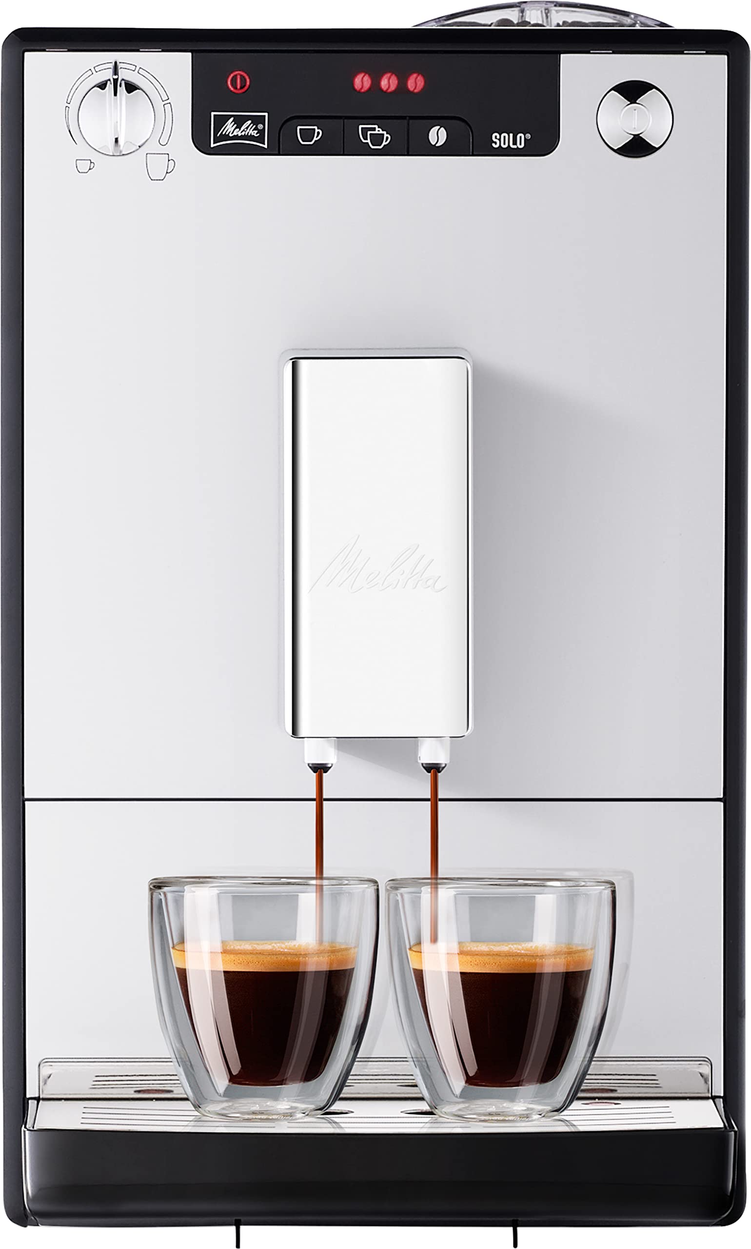ماشین قهوه‌ساز فشاری Melitta E 950-203 یا E 950-103 Caffeo Solo نقره ای/مشکی، پلاستیک، 1450 وات، 1.2 لیتر