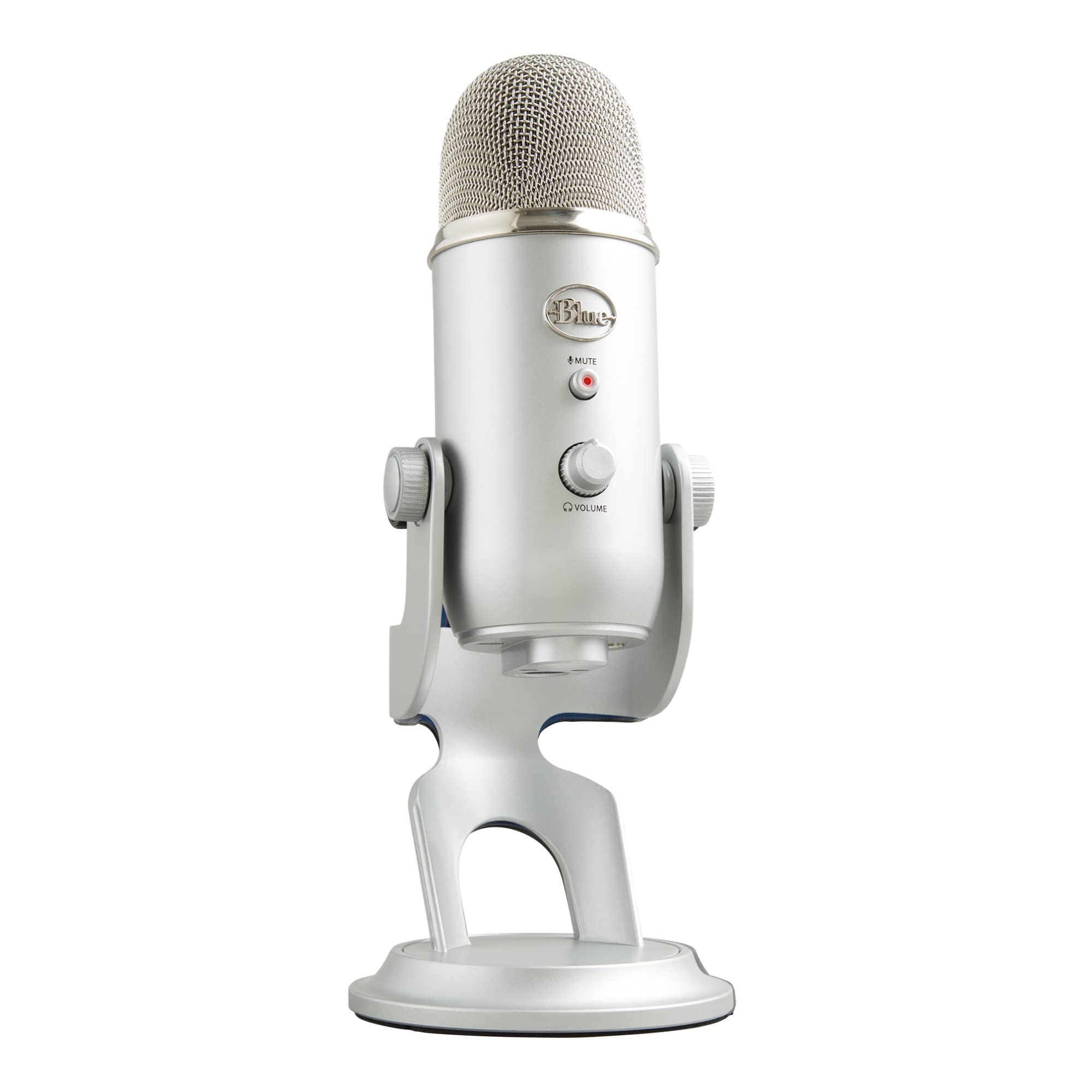 میکروفون USB Blue Yeti برای ضبط، استریمینگ، بازی، پادکست سازی روی کامپیوتر شخصی و مک، میکروفون Condenser برای لپتاپ یا کامپیوتر با افکت‌های Blue VO!CE، استند قابل تنظیم، و قابلیت Plug and Play - میکروفون نقره‌ای Silver