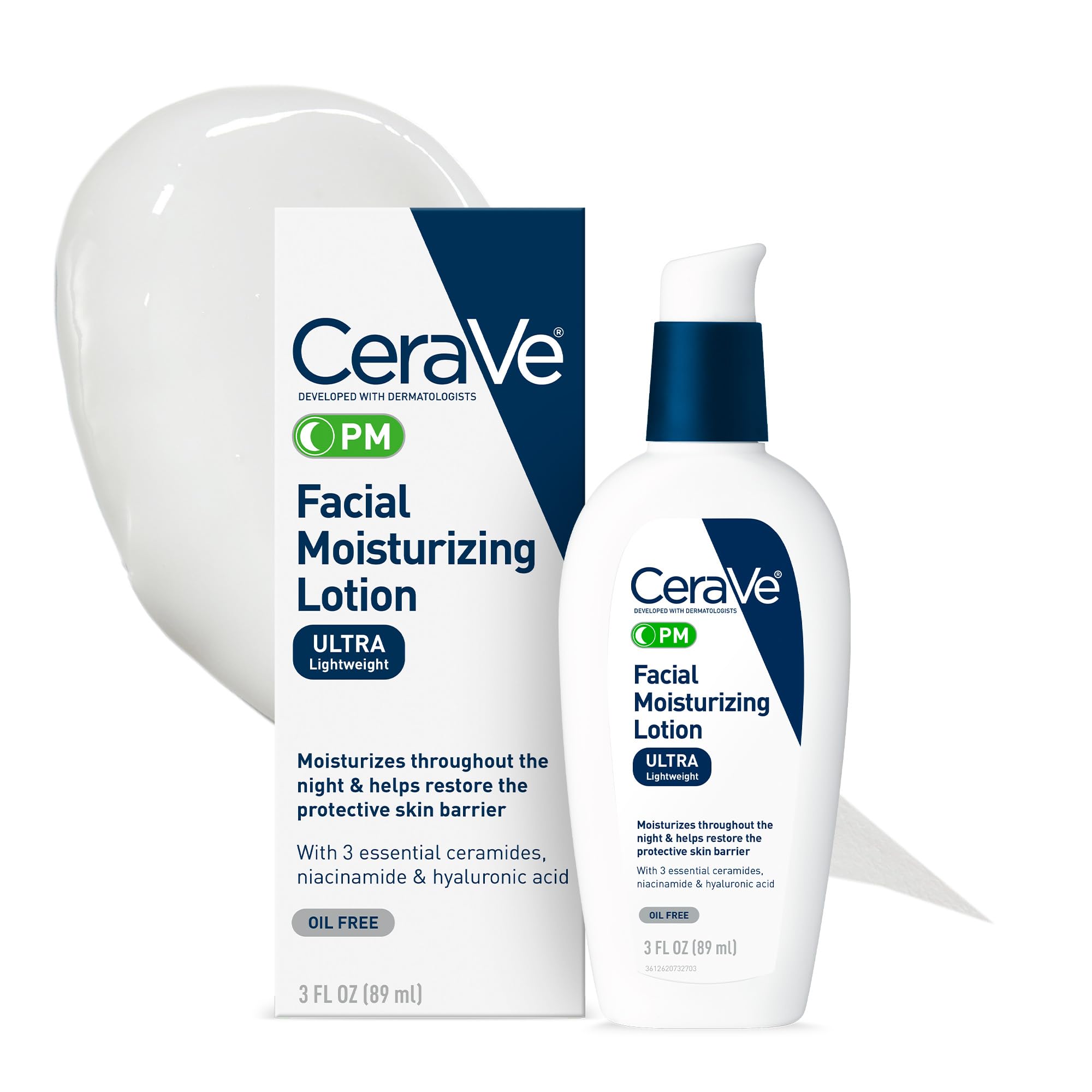 لوسیون مرطوب کننده صورتی Cerave Pm، 3 اونس، همراه با رولر دورما، 3 اونس (بسته یک عدد) لوسیون شبانه