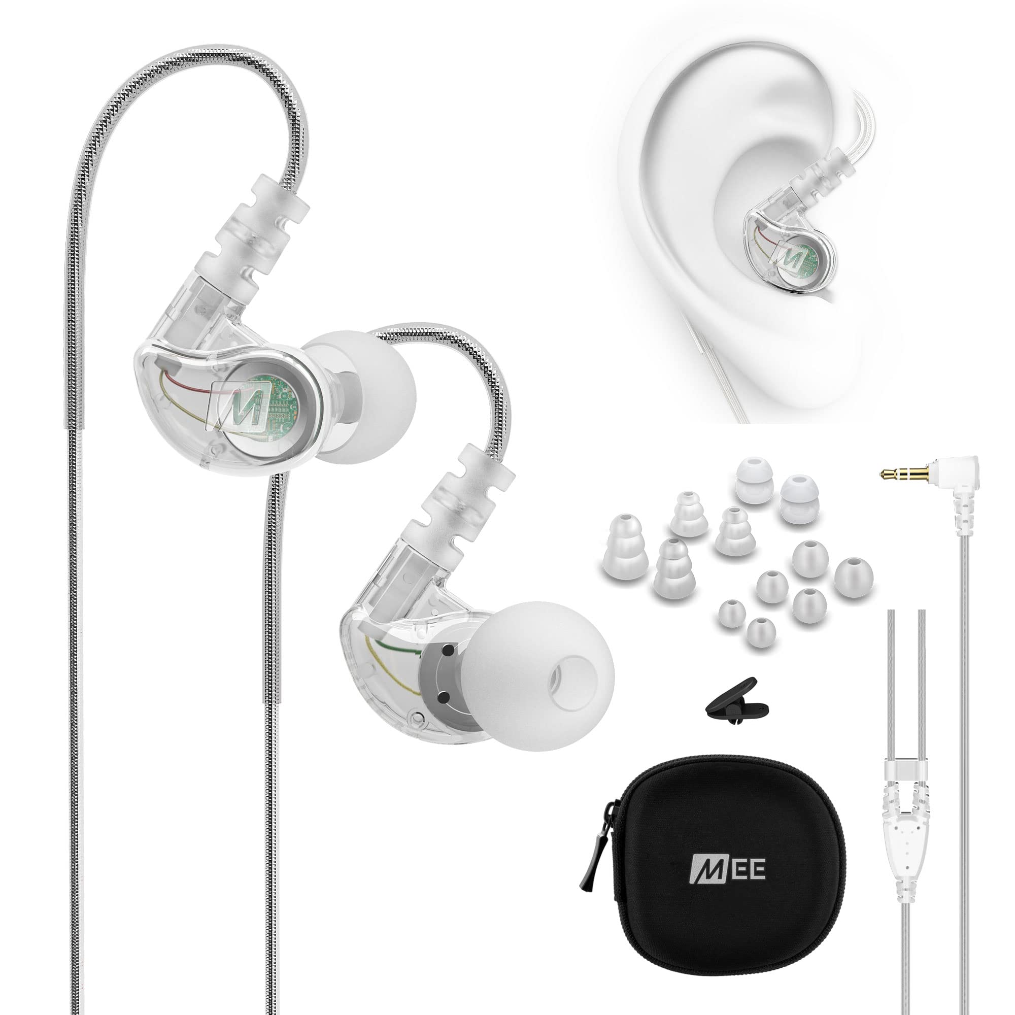 هدفون‌های ورزشی MEE audio M6 ضد تعریق با سیم درون‌گوشی کابل ارائه می‌دهد که دارای پلاگ 3.5 میلی‌متر و گوش‌بندهای حافظه دار هستند که با اسمارتفون و میکروفون مخصوص ورزش اورجینال M6CL-MEE، M6-CL هستند، طول 48 اینچ کابل پلاگ 3.5 میلی‌متری دارند.
