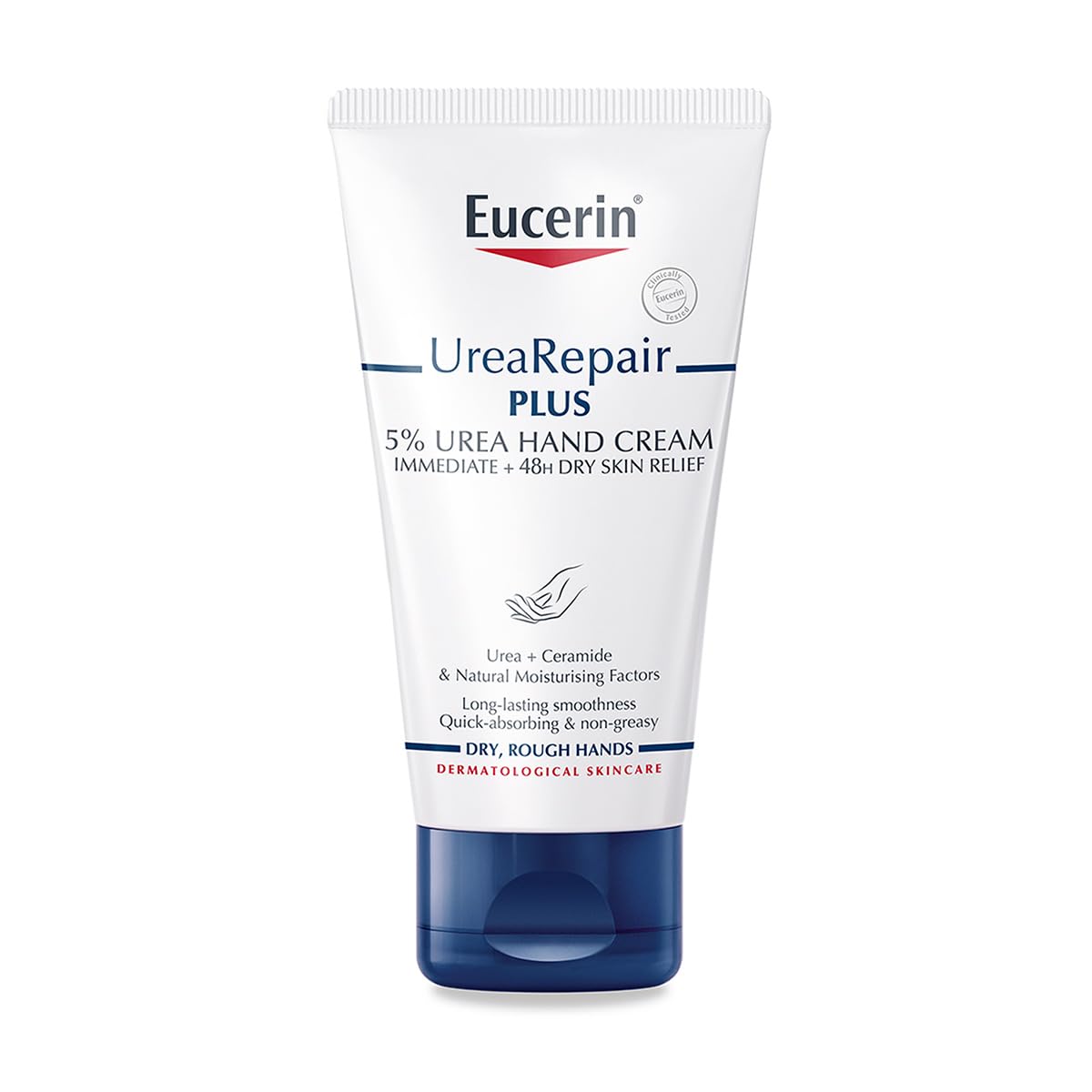 کرم دست Eucerin UreaRepair Plus 5% یوره با سرامیدها، مرطوب‌کننده روزانه، مناسب برای پوست‌های بالغ و دیابتی، تسکین فوری 48 ساعته برای پوست خشک و خشن، 75 میلی‌لیتر