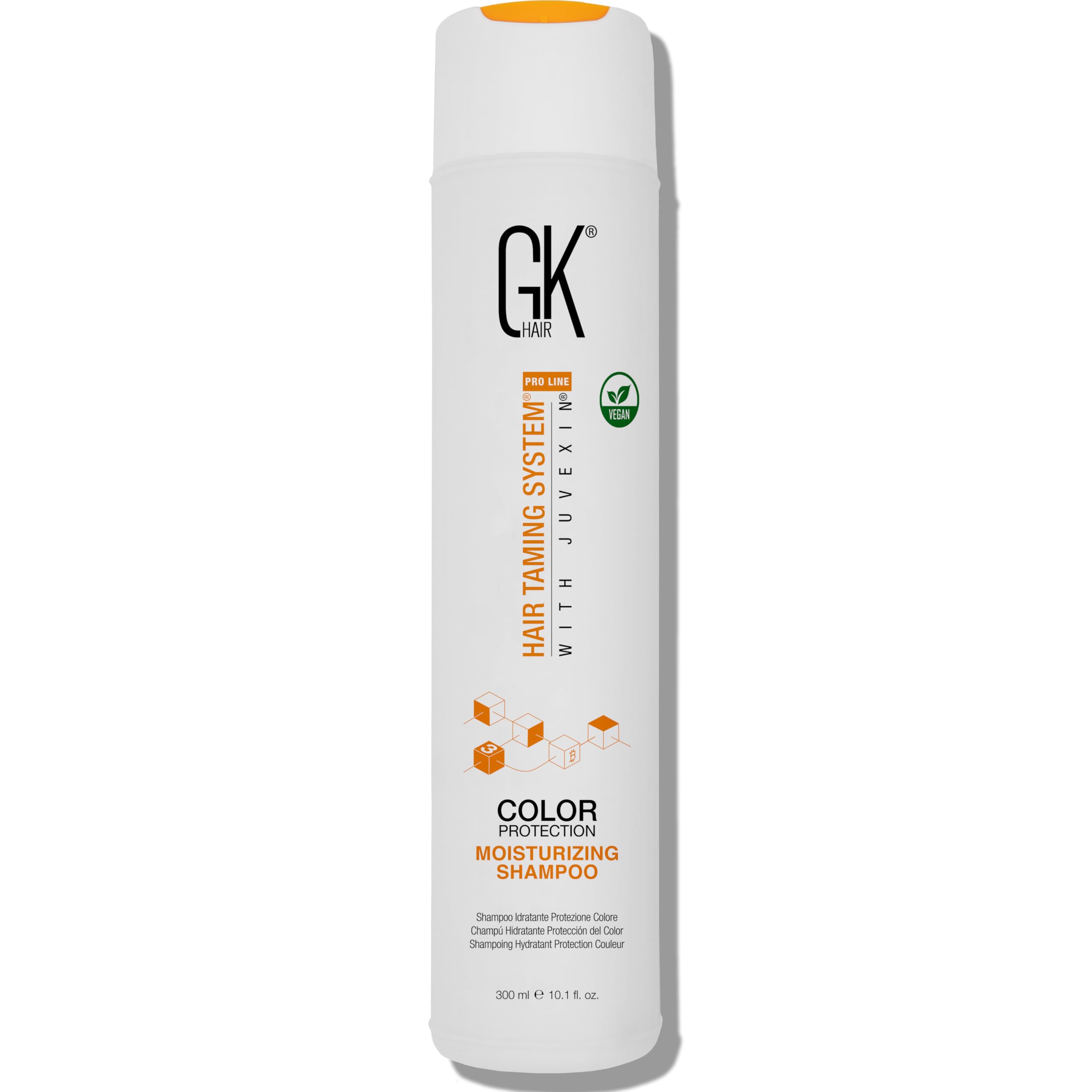 شامپو موی مرطوب‌کننده جی‌کی هیر (GK HAIR Global Keratin) - برای حفاظت از رنگ موهای خشک، آسیب‌دیده، مجعد، نازک شده، و موهای رنگ‌شده، بازسازی بدون هرزنامه و سولفات، مناسب برای تمام انواع مو (300 میلی‌لیتر)