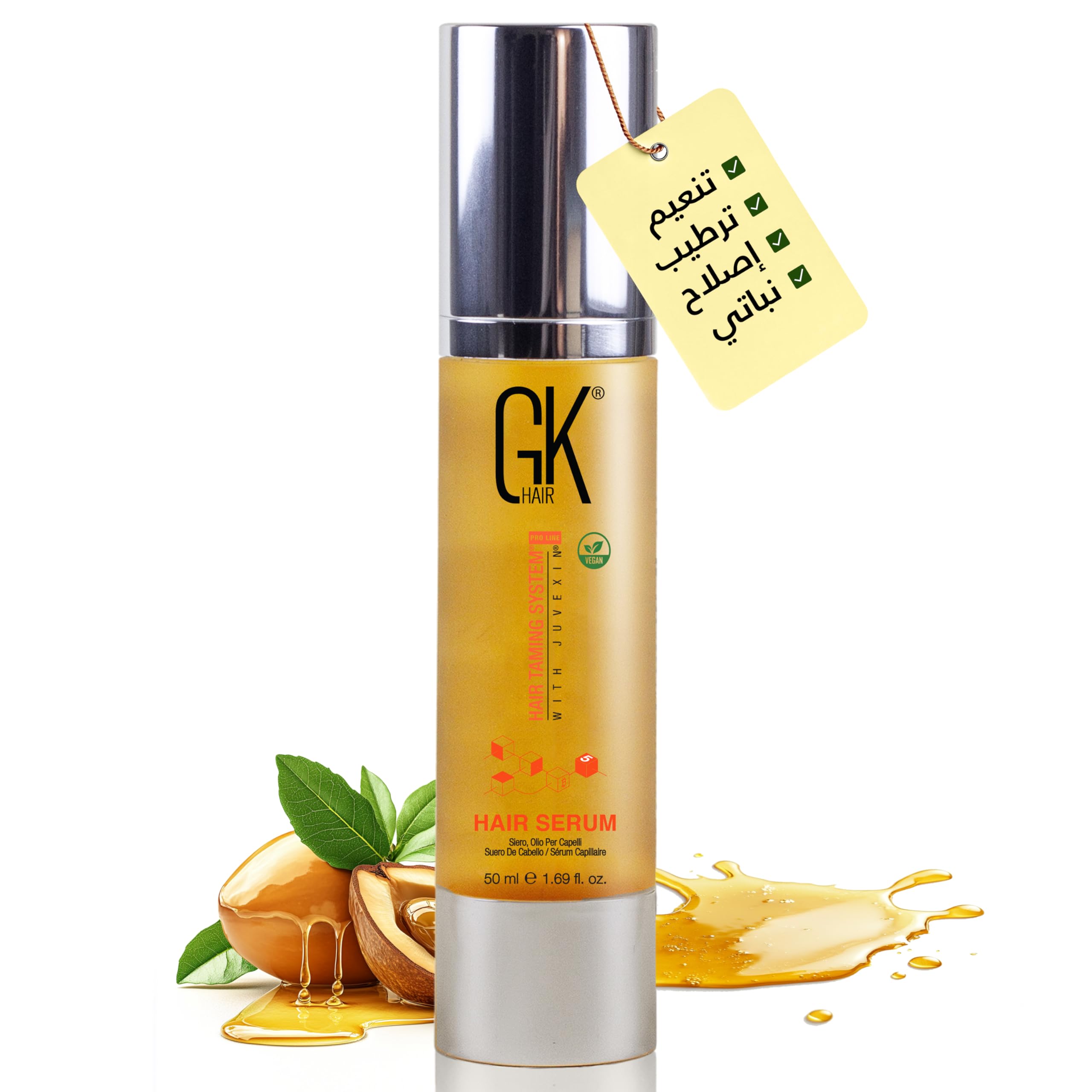 سرم مو GK Hair Global Keratin حاوی روغن آرگان، برای صافی، قدرت، درخشندگی، ابریشمی کردن، ضخیم نمودن، ترمیم و بازسازی کراتین مو و پوست سر، مراقبت و جلوگیری از پرز (سرم 50 میلی لیتر)