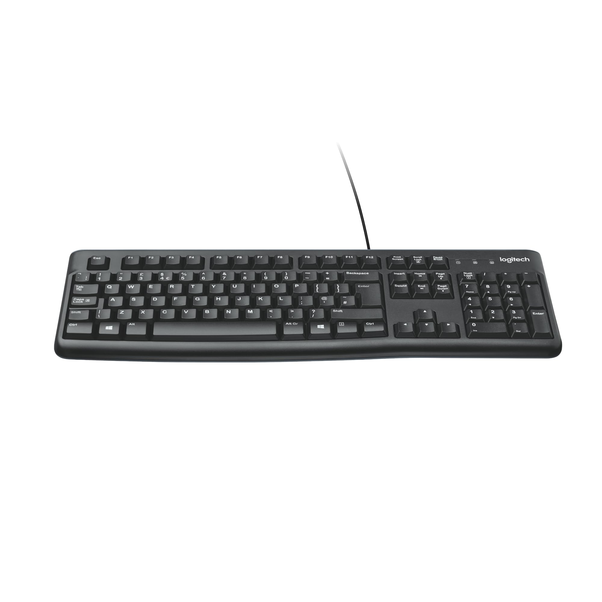 صفحه کلید باسیم Logitech K120 برای ویندوز یا لینوکس، اتصال USB و پخش و بازی، اندازه تمام، مقاوم در برابر ریزش مایعات، نوار فضای منحنی، کامپیوتر / لپتاپ، طرح بین‌المللی آمریکایی سیاه، 920-002508 کلاسیک
