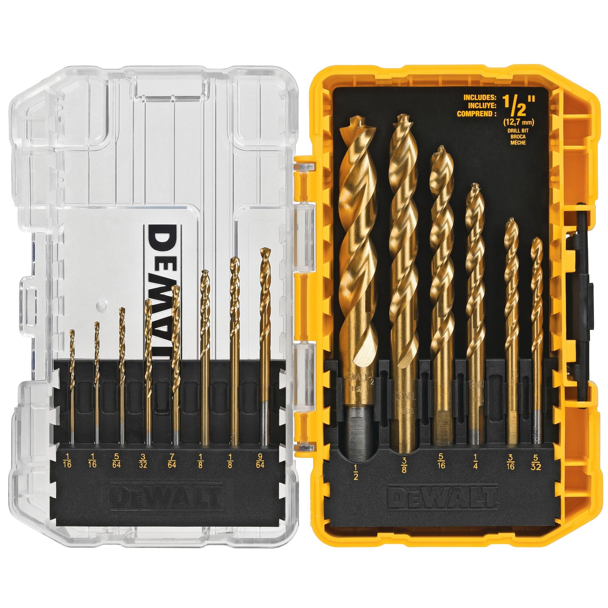 مجموعه بیت حفاری DEWALT، پوشش نیترید تیتانیوم، 14 تکه (DW1354)، زرد، یک سایز مجموعه 14 تکه بیت حفاری مجموعه بیت درایور