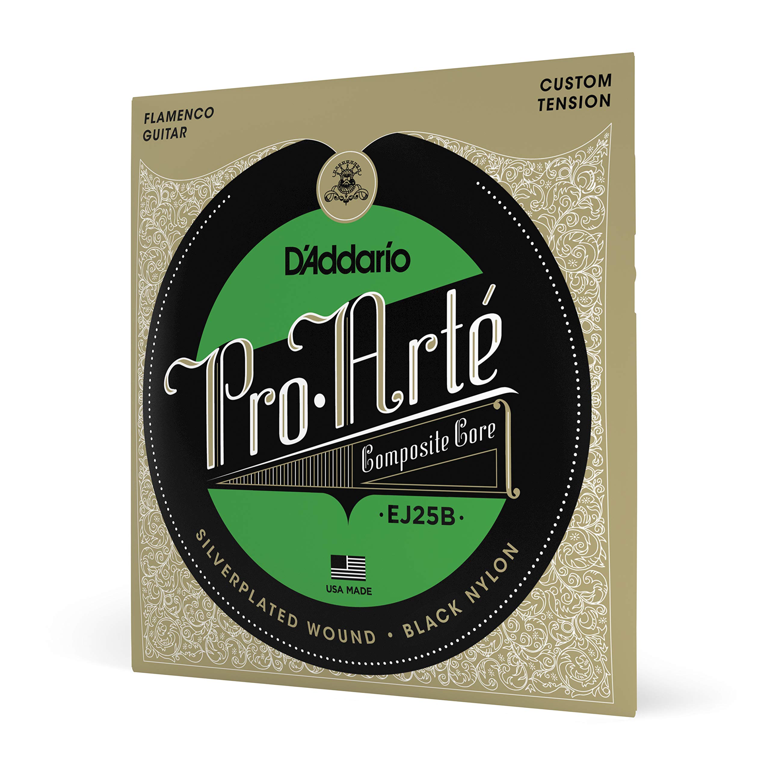رشته‌های گیتار D'Addario - رشته‌های گیتار کلاسیک Pro-Arte - رشته‌های گیتار فلامنکو EJ25B - رشته‌های گیتار نایلون - بافت نقره‌ای، هسته ترکیبی، ترکیبی سیاه نایلون - تنش فلامنکو