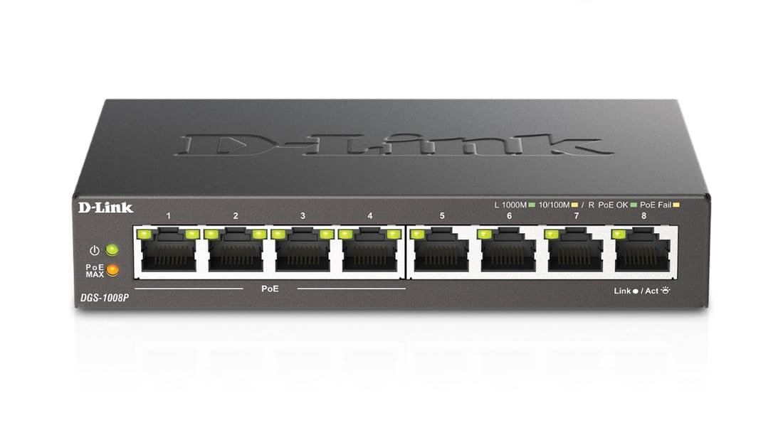 D-Link PoE Switch, 8 Port Ethernet Gigabit Unmanaged Desktop Switch with 4 PoE Ports 68W Budget (DGS-1008P),Black 8-Port PoE Gigabit