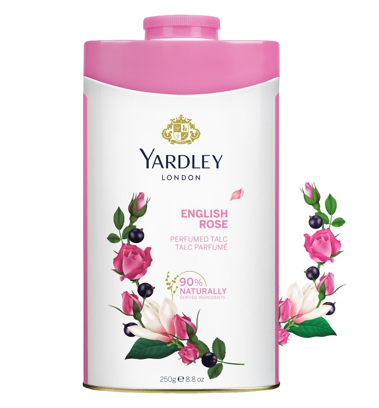 پودر بدن طالکوم عطر دار یاردلی لندن گل رز انگلیسی، با بوی طولانی‌مدت، با تازگی نرم و زنانه - 250 گرم