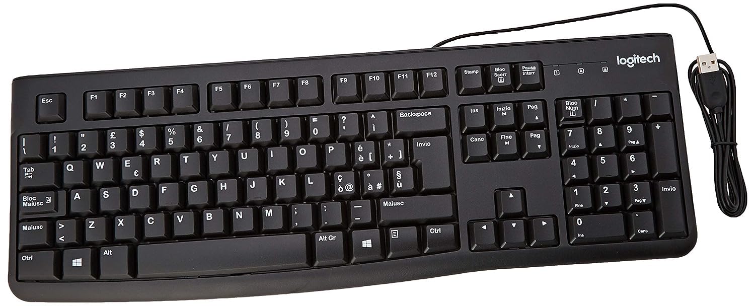 کیبورد ارتباطی سیمی Logitech K120، طرح ایتالیایی QWERTY - مشکی