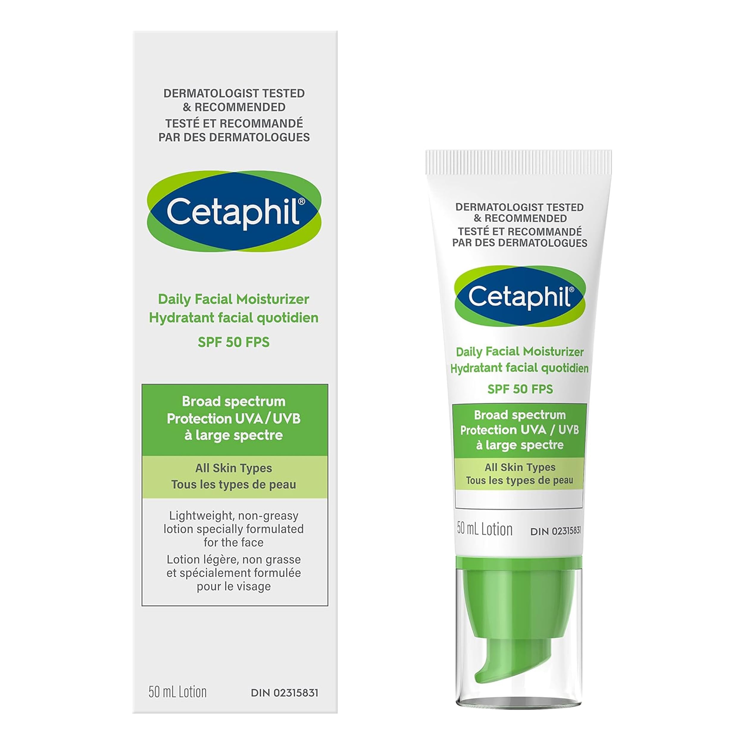 کرم مرطوب کننده روزانه صورتی ستافیل SPF 50 - برای پوست حساس - بدون روغن و چربی - لوسیون سبک با حفاظت گسترده از طیف - توصیه شده توسط دارماتولوژیست، بسته ۵۰ میلی لیتری - تعداد ۱ عدد SPF 50+ 0.85 فلوئید اونس (بسته ۲ عدد)