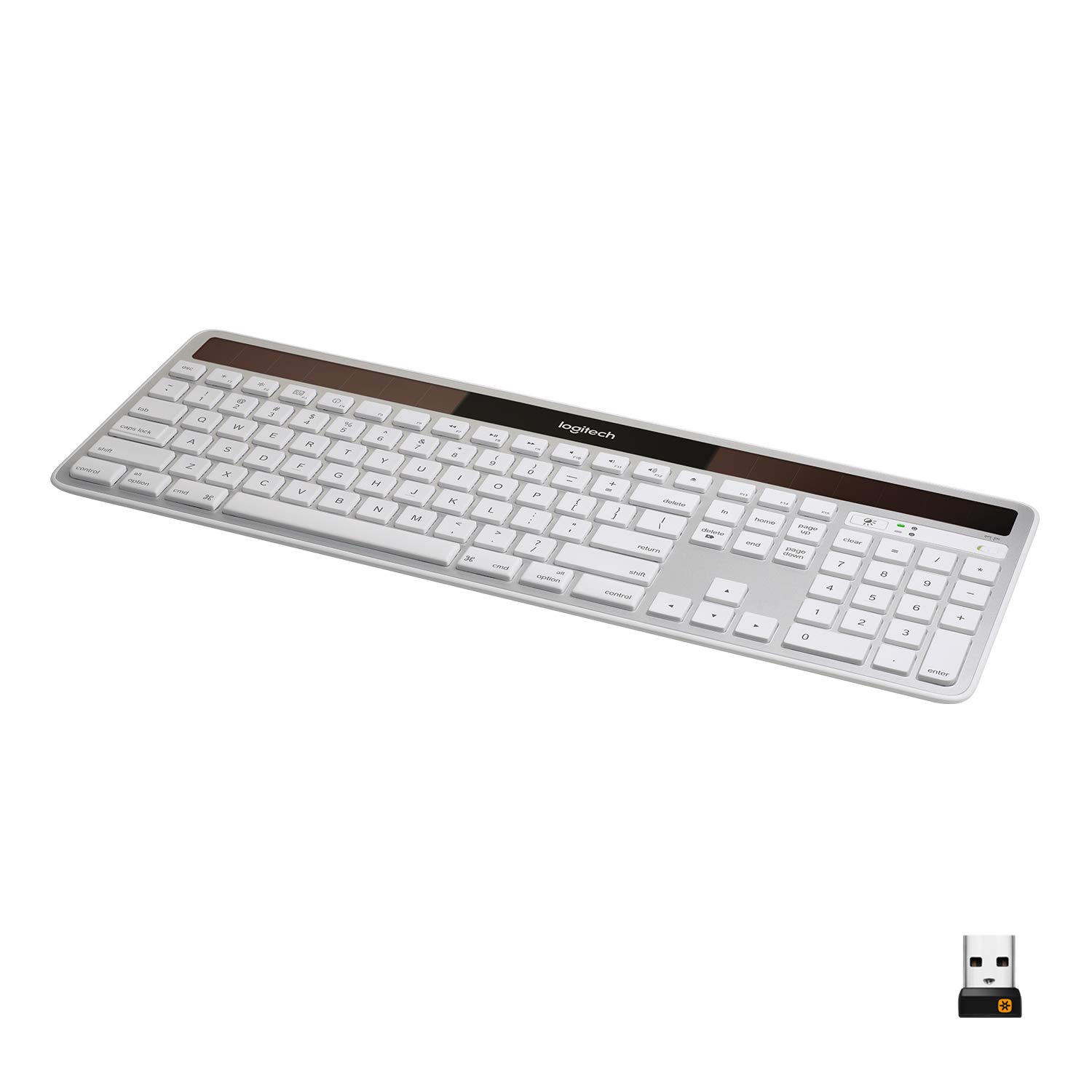 کیبورد بی‌سیم Logitech K750 - شارژ خورشیدی، سازگار با مک، وایرلس 2.4 گیگاهرتز - جعبه نقره‌ای قهوه‌ای