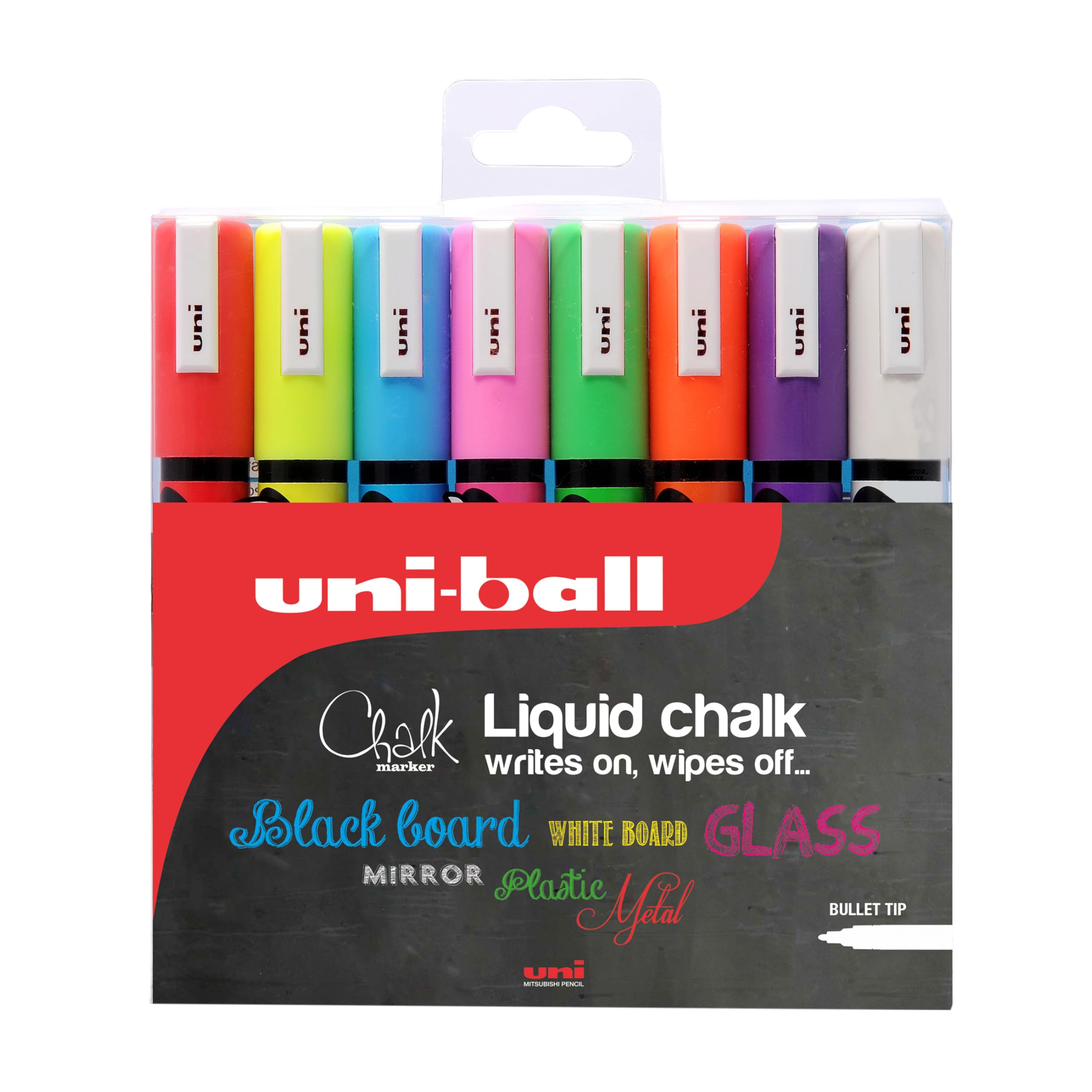 مداد نوشتاری uni-ball F804508 با نوک مدبایت وسیع PWE-5M عرض خط 1.8-2.5 میلیمتر متنوع مرجع 5046670 [در 8 عدد کیف] 8 عدد نوک متوسط سفید، زرد فلوئورسنت، سبز فلوئورسنت، صورتی فلوئورسنت، آبی روشن، قرمز، نارنجی فلوئورسنت، بنفش