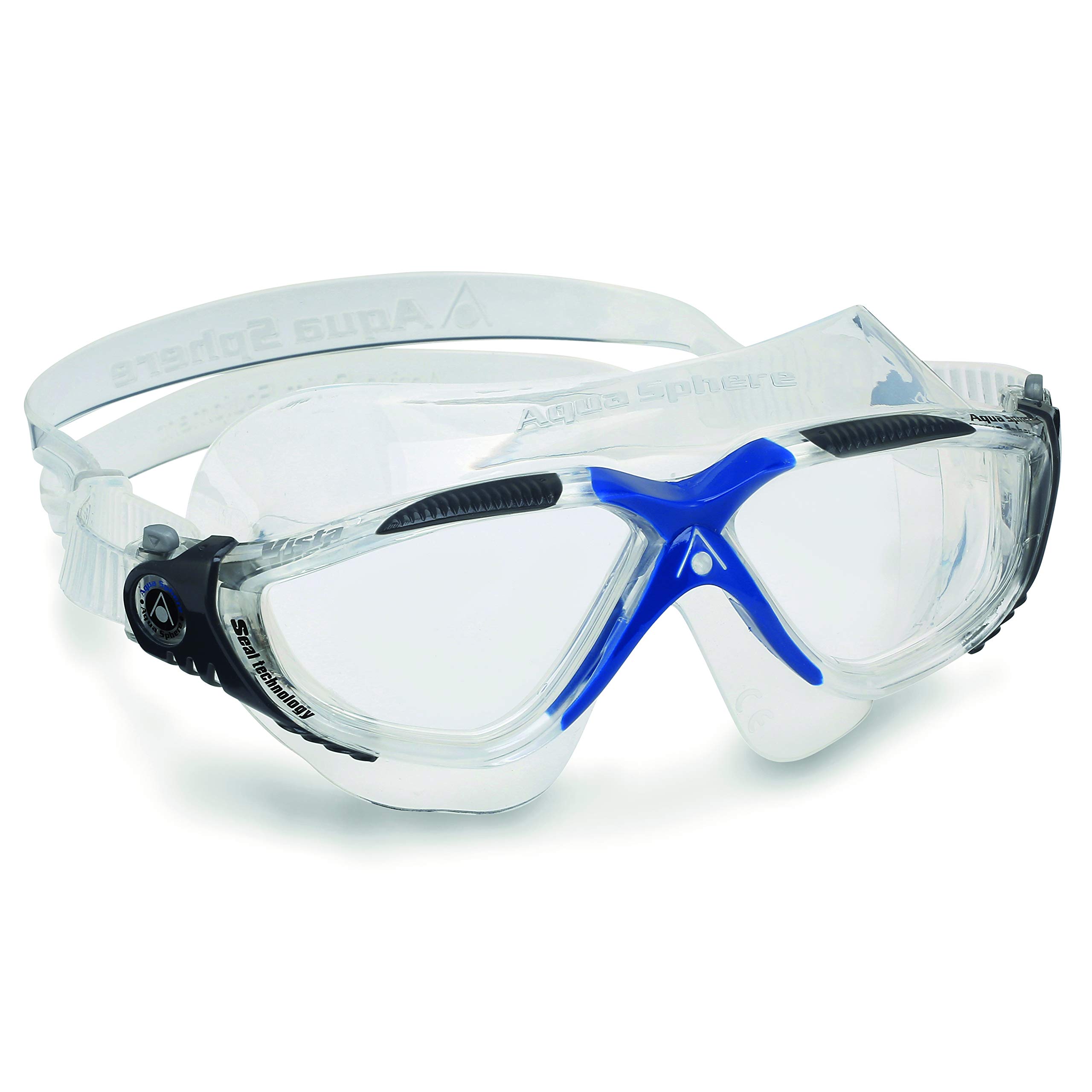 عینک شنا AQUASPHERE Vista برای مردان و زنان با محافظت UV و سیلیکونی، لنزهای ضد مه و ضد نشت سفید و آبی - لنز شفاف