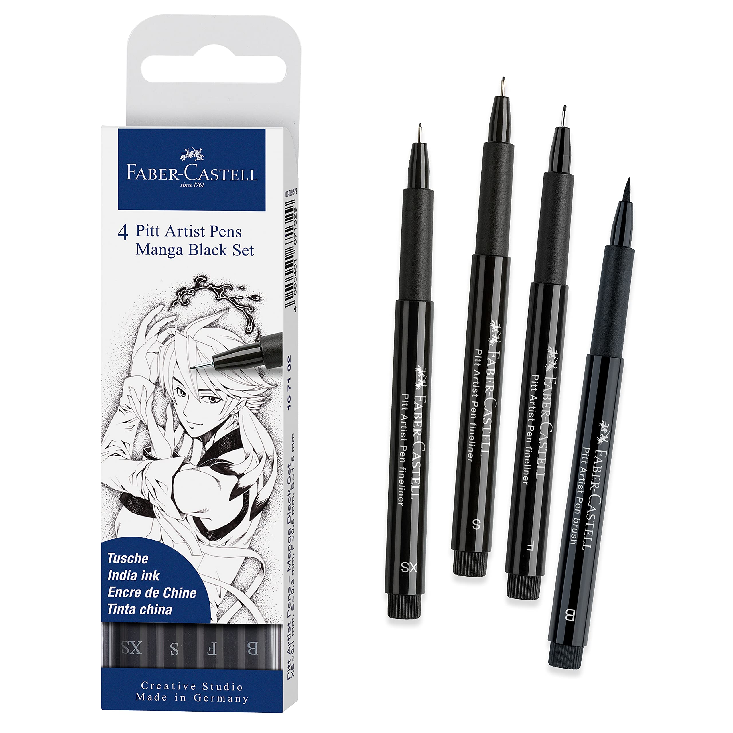 مجموعه مداد نقاشی مانگا فابر-کستل Faber-Castell Pitt Artist Pen 167132، سیاه، Fc167132T 1 عدد (بسته‌ای 4 عددی) 4 مانگا سیاه (نوک‌های B، F، S و XS)