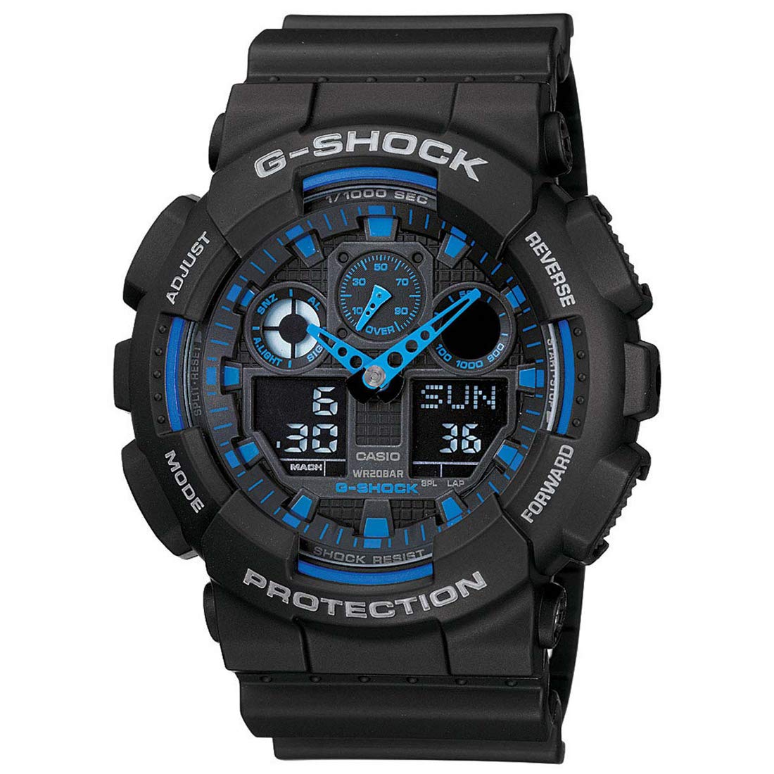 ساعت مچی Casio G-Shock برای مردان با شیار آنالوگ و دیجیتال و بند رزین - GA-100-1A2