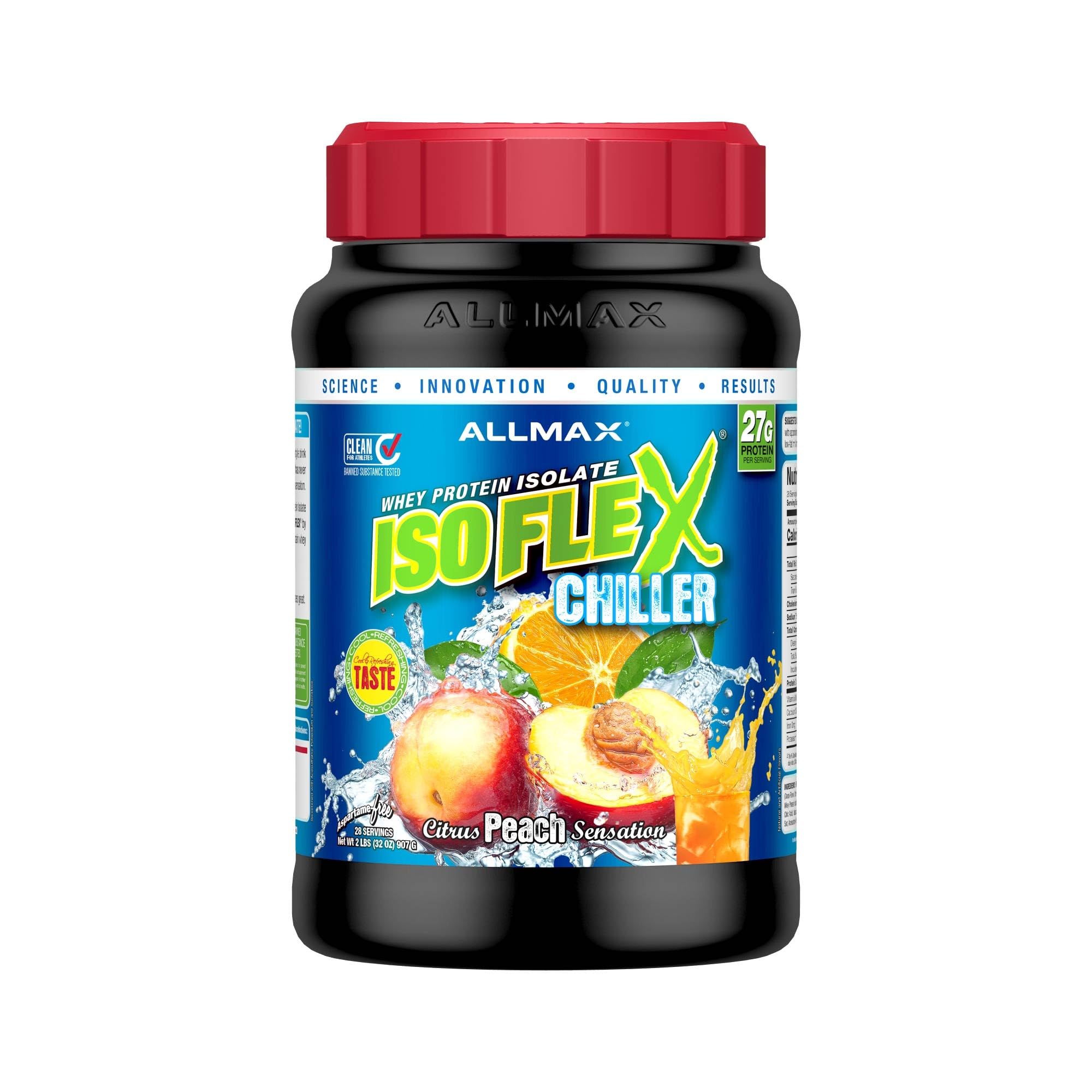 Allmax Nutrition - ایزوفلکس چیلر پروتئین وی پاک ایزوله سیتروس هلو 157475 هلو 0.91 کیلوگرم (بسته‌ی یک عدد)