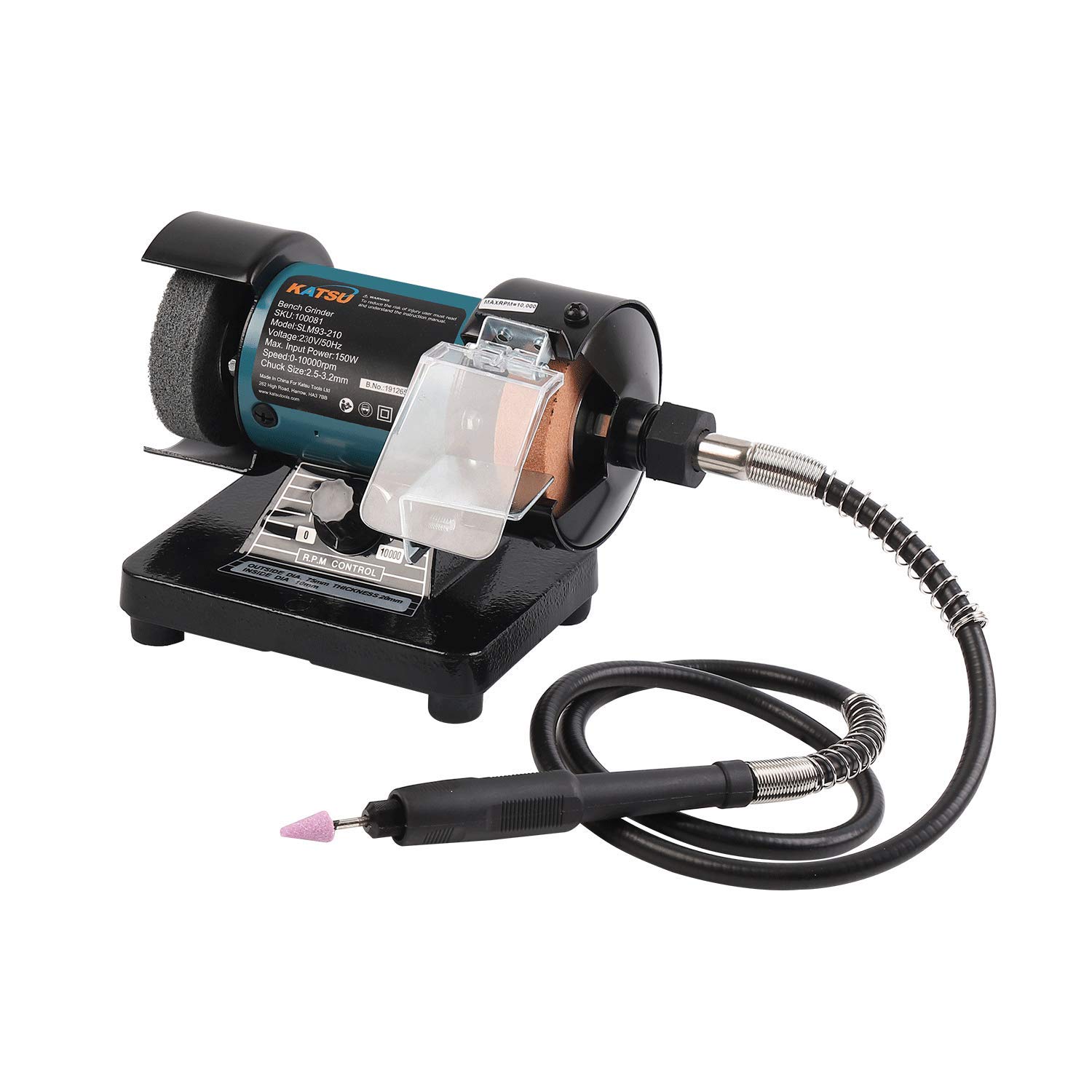 ابزارهای KATSU Mini Bench Grinder، 3 اینچ (70 میلی‌متر) مولتی فانکشن Art Craft Electric Polisher Sander Sharpener با محور انعطاف‌پذیر و پیوستنده سنباده‌زنی برای کار دقیق 100081