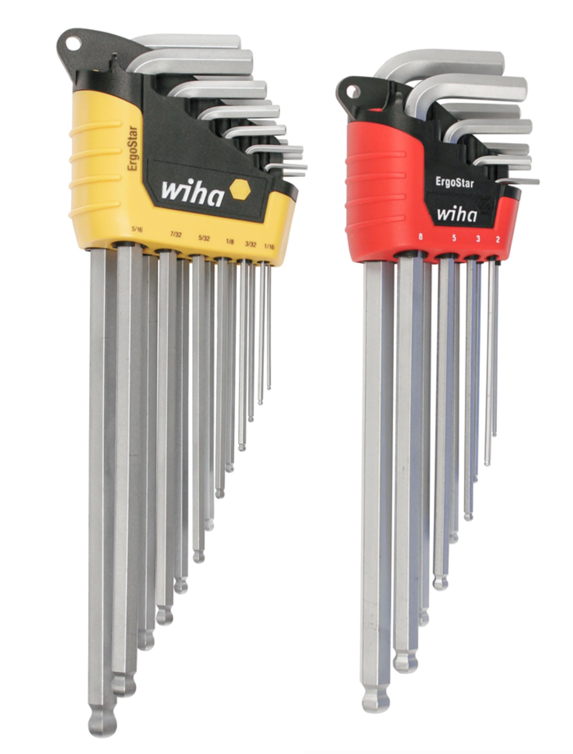 WIHA 66982 ErgoStar Ball End Hex L-Key, اینچ و متریک، مجموعه ۲۲ تایی اختلاط
