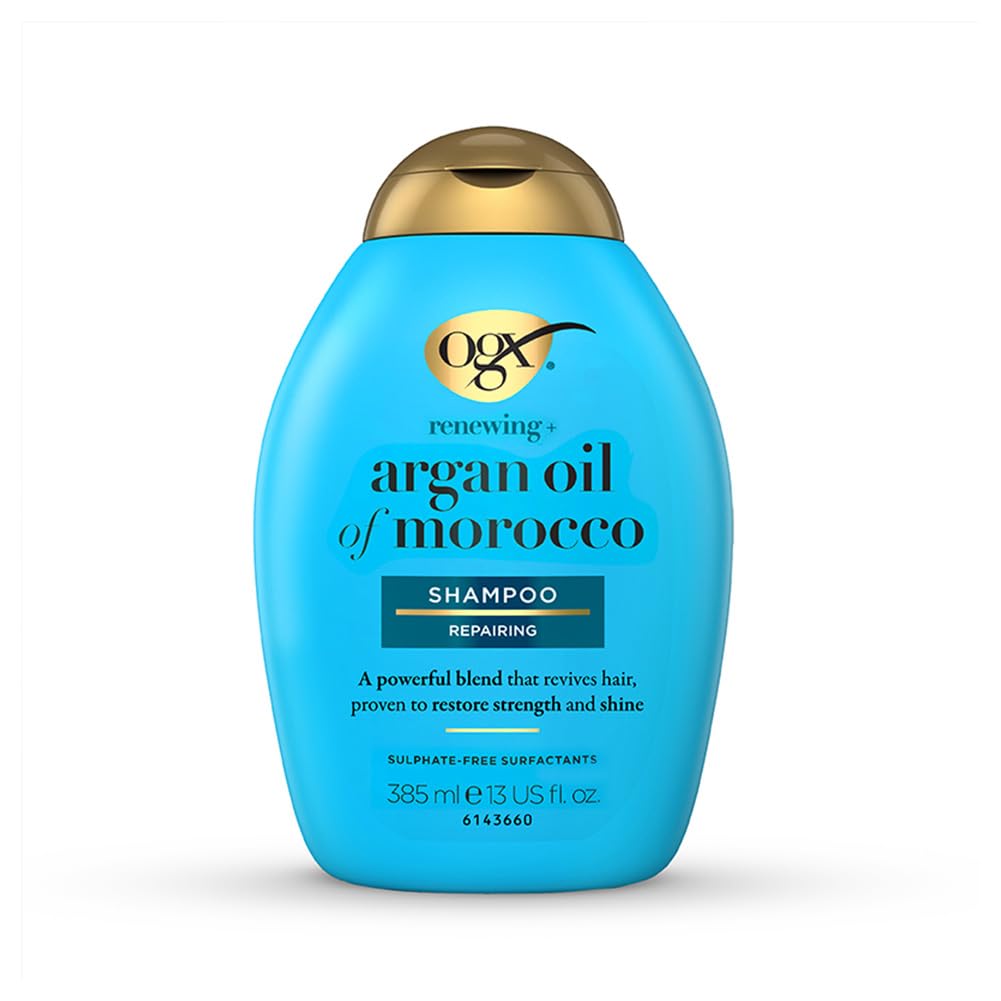 شامپو بدون سولفات OGX Renewing+ Argan Oil of Morocco (1x 385 میلی لیتر)، فرمولاسیون تمیز کننده و مرطوب کننده برای موهای نرم، براق و سالم، غنی شده با روغن آرگان مراکشی 385 میلی لیتر (بسته‌بندی 1 عدد)