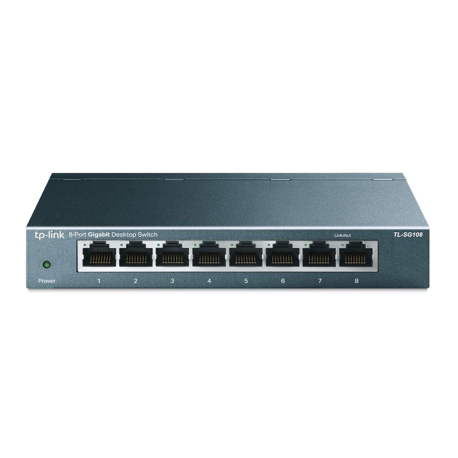 سوئیچ شبکه اترنت گیگابیت 8 پورت TP-Link - تقسیم‌کننده اترنت | پلاگ اند پلی | بدون فن | بدنه فلزی مقاوم با پورت‌های محافظت شده | بهینه‌سازی ترافیک | غیرمدیریتی | حفاظت محدود به مدت عمر (TL-SG108)