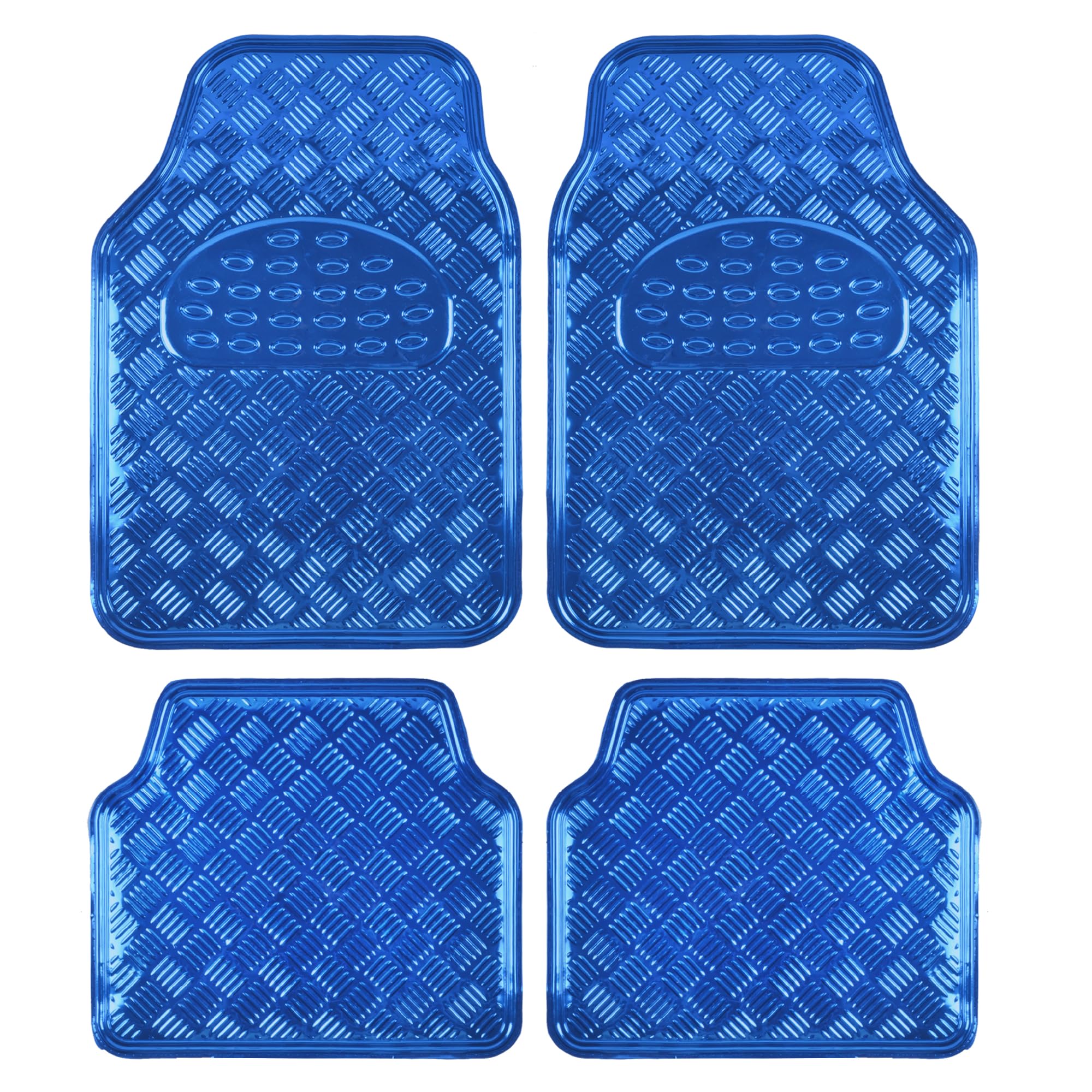 مترجم کار حرفه‌ای Bdk Mt-641-Bl Universal Fit 4-Piece Set Metallic Design Car Floor Mat - Heavy Duty All Weather با پشتیبانی لاستیکی (آبی)