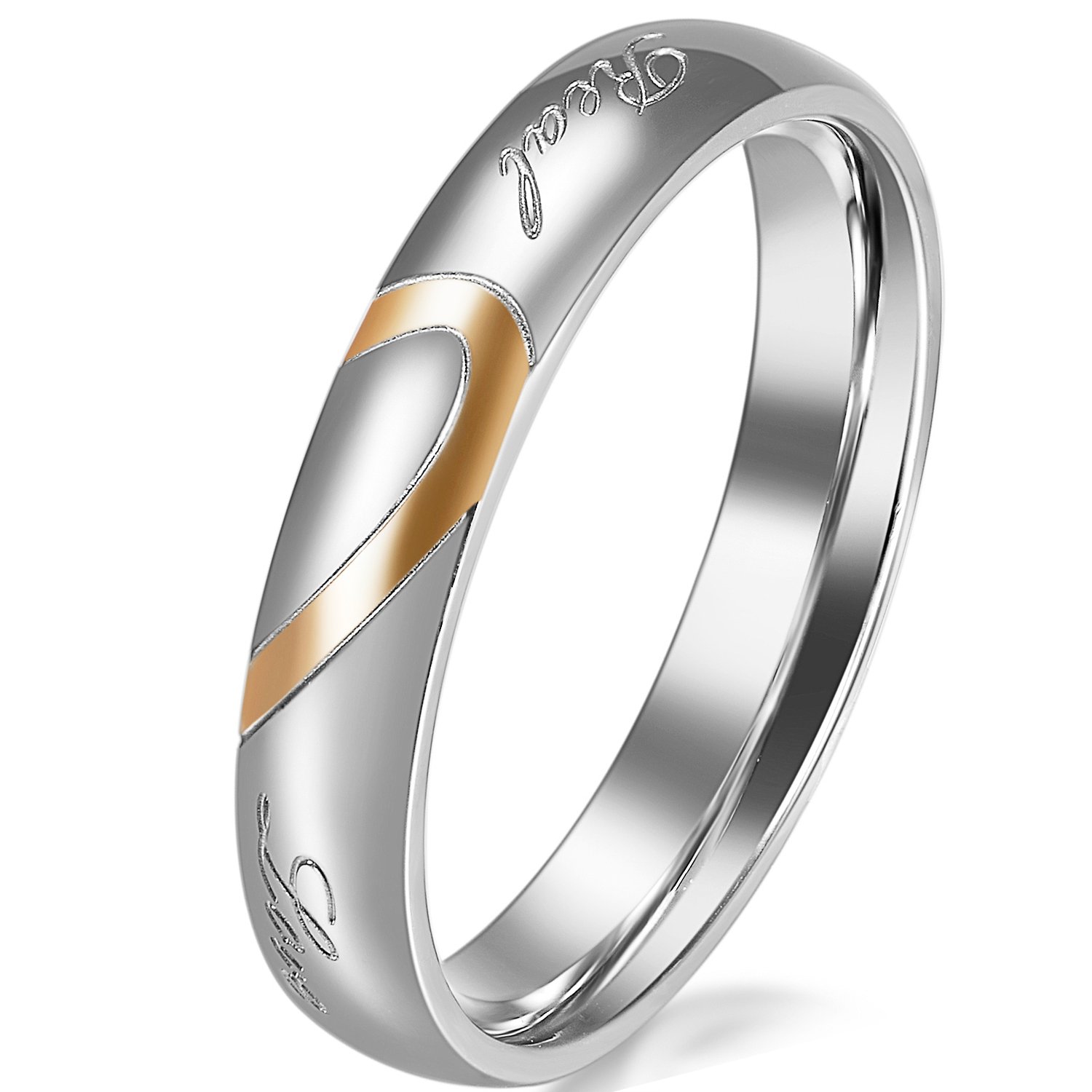 انگشتر ماشکی آهن نگاری رایگان JewelryWe برای زوجین، آقا و خانم، نشان قول عاشقانه نگین دار با فولاد ضد زنگ، با قول عشق واقعی از طرف زوجین برای نامزدی و ازدواج، رنگ طلا