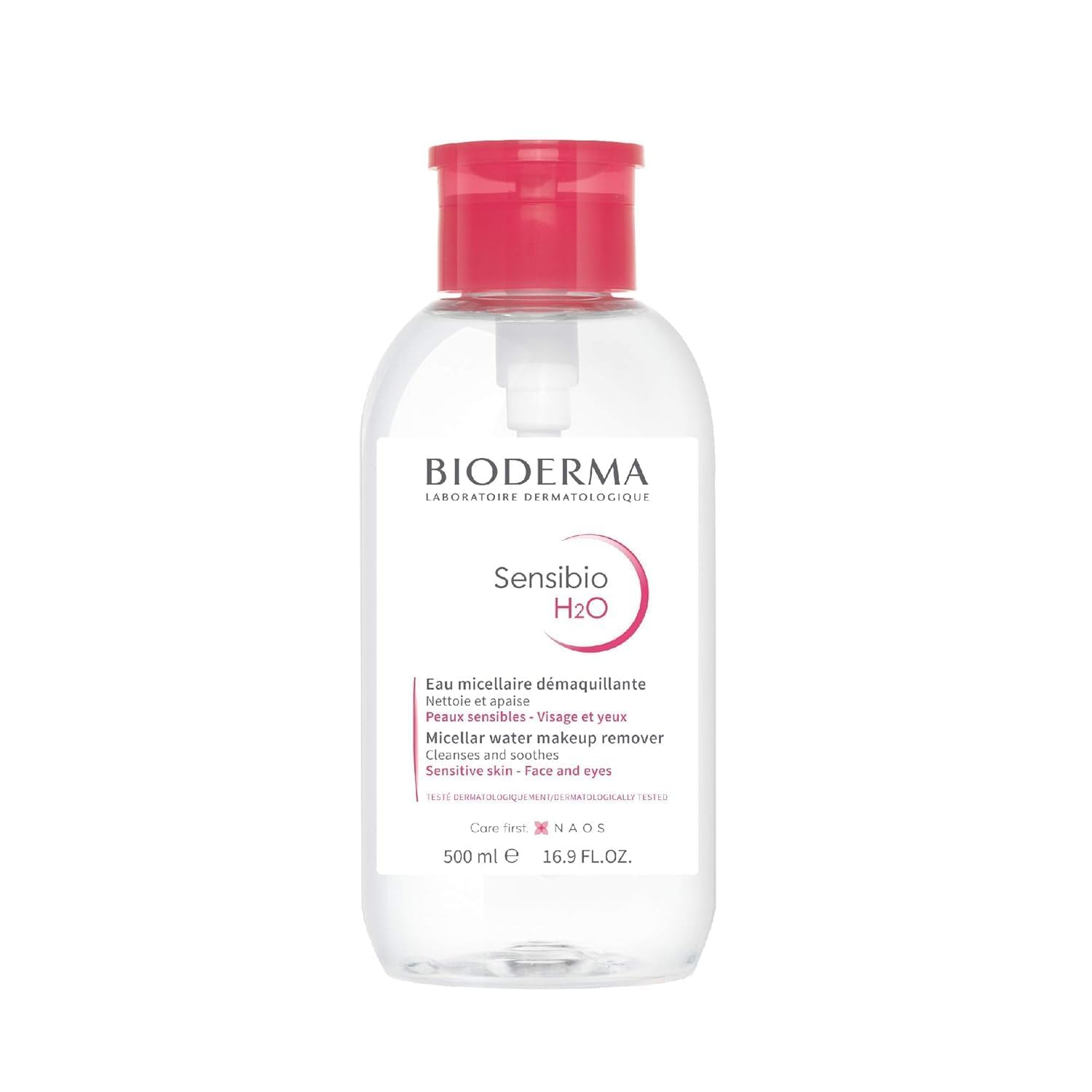 آب میسلار پاک کننده آرایشی BIODERMA Sensibio H2O، 500 میلی لیتر با پمپ بدون عطر 500 میلی لیتر (بسته‌ی ۱ عدد)