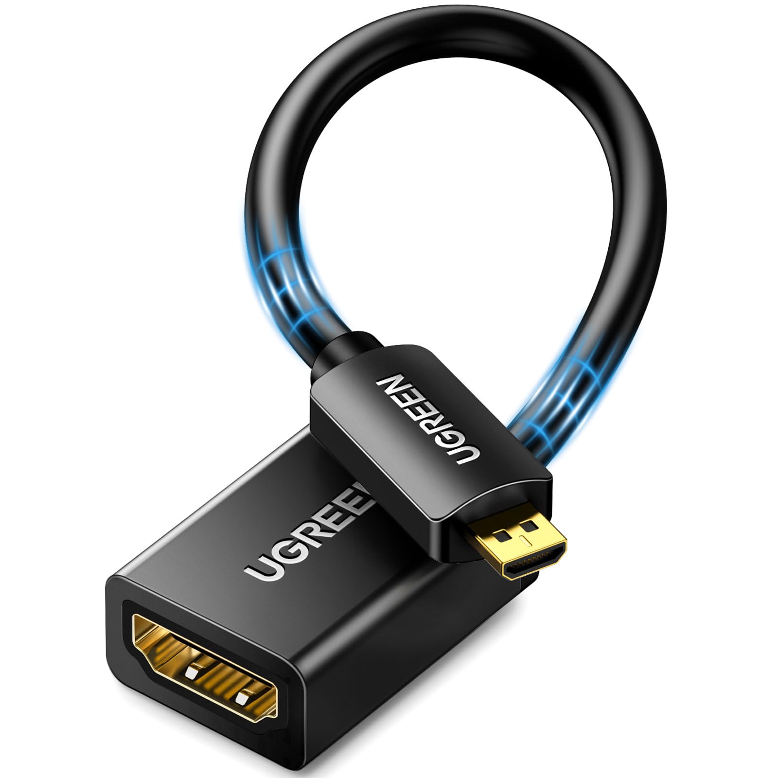 کابل UGREEN Micro HDMI to HDMI مرد به زن Micro HDMI آداپتور پشتیبانی از 4K@60Hz، 3D، Ethernet، بازگشت صدا مناسب برای GoPro Hero 6، GoPro Hero 5، گوشی‌های هوشمند، تبلت‌ها، دوربین‌ها و غیره. طول 7 اینچ 20 سانتیمتر