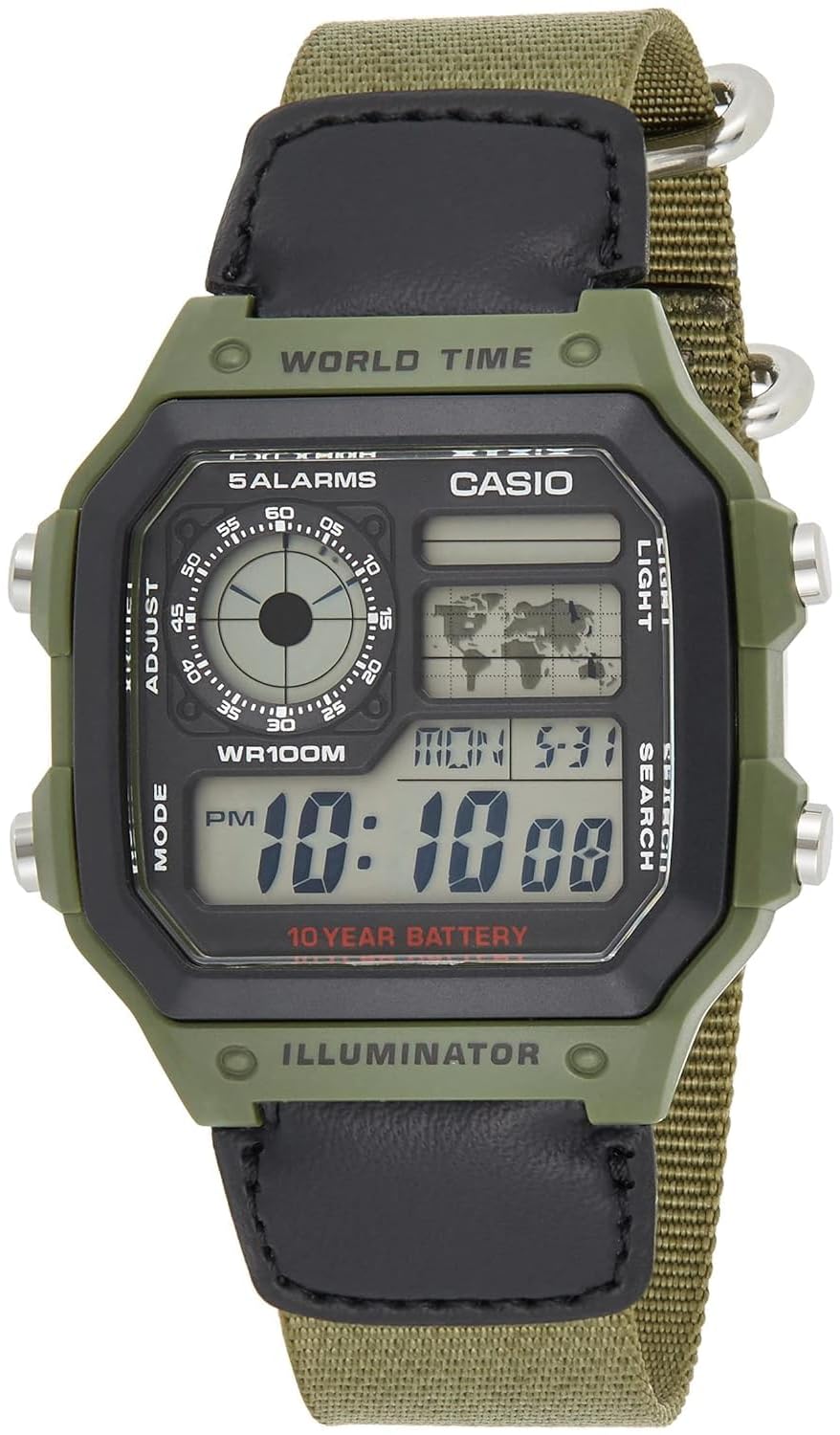 Casio Men's Watch - AE-1200WHB-3BVDF Grey Dial, Green Band
ساعت مردانه Casio - مدل AE-1200WHB-3BVDF با صفحه خاکستری و بند سبز